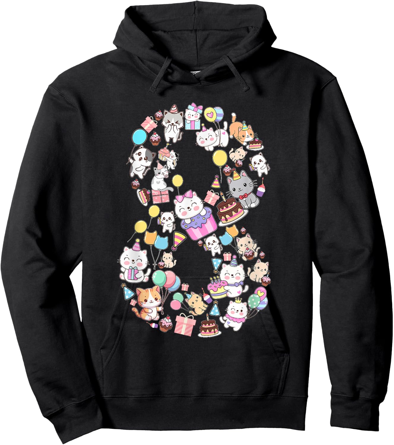 8 Year Old Cat Lover 8th Birthday Cat Animals Themed Hoodie - Hoodie | Black