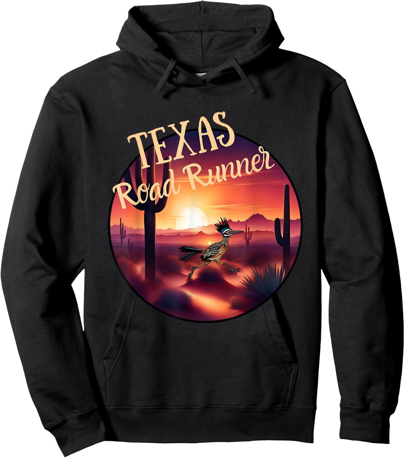 Texas Road Runner Cactus Sunset in the Desert Bird Lover Hoodie - Hoodie | Black