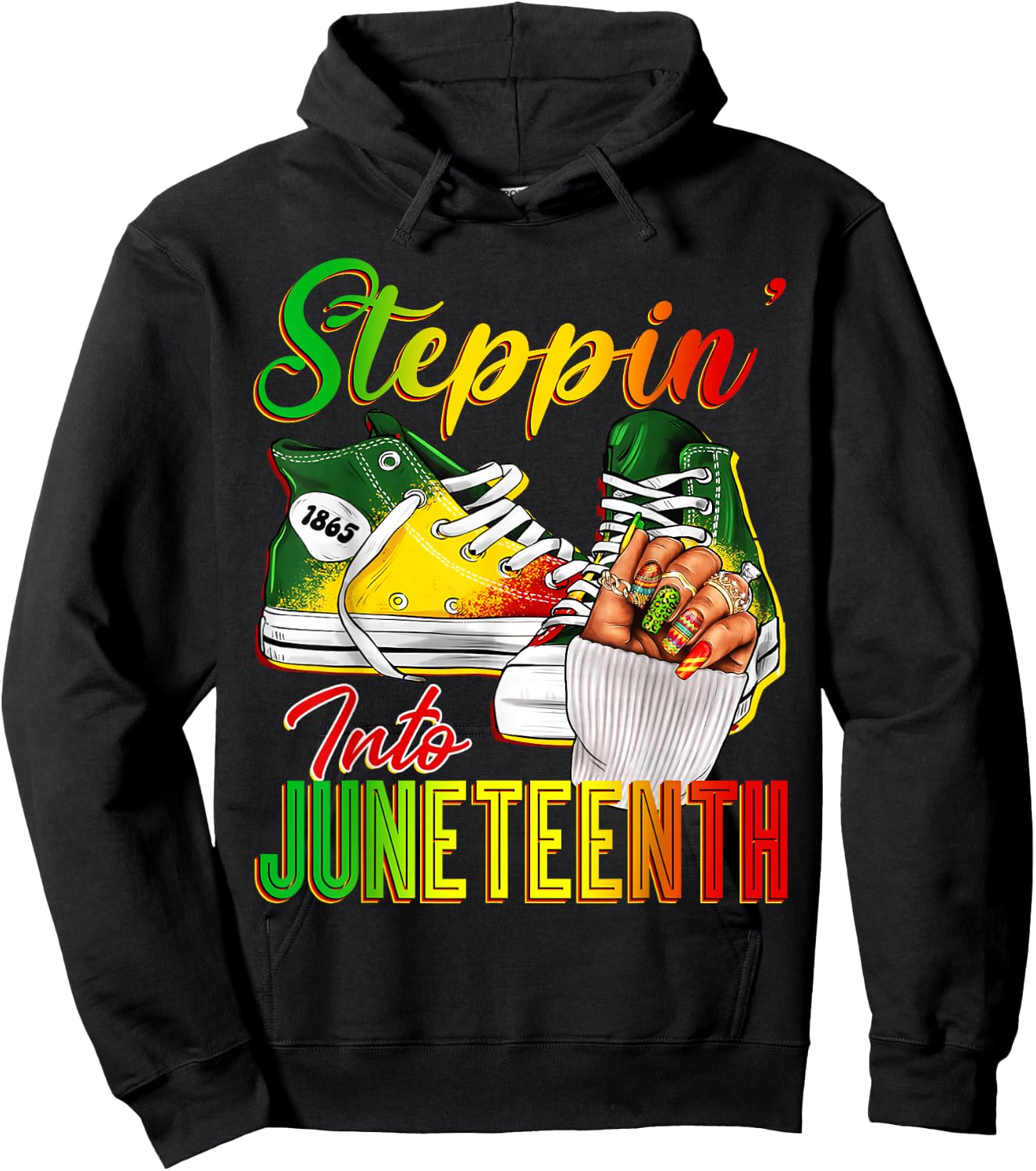 Women Steppin Into Juneteenth Afro African Sneakers Girls Hoodie - Hoodie | Black