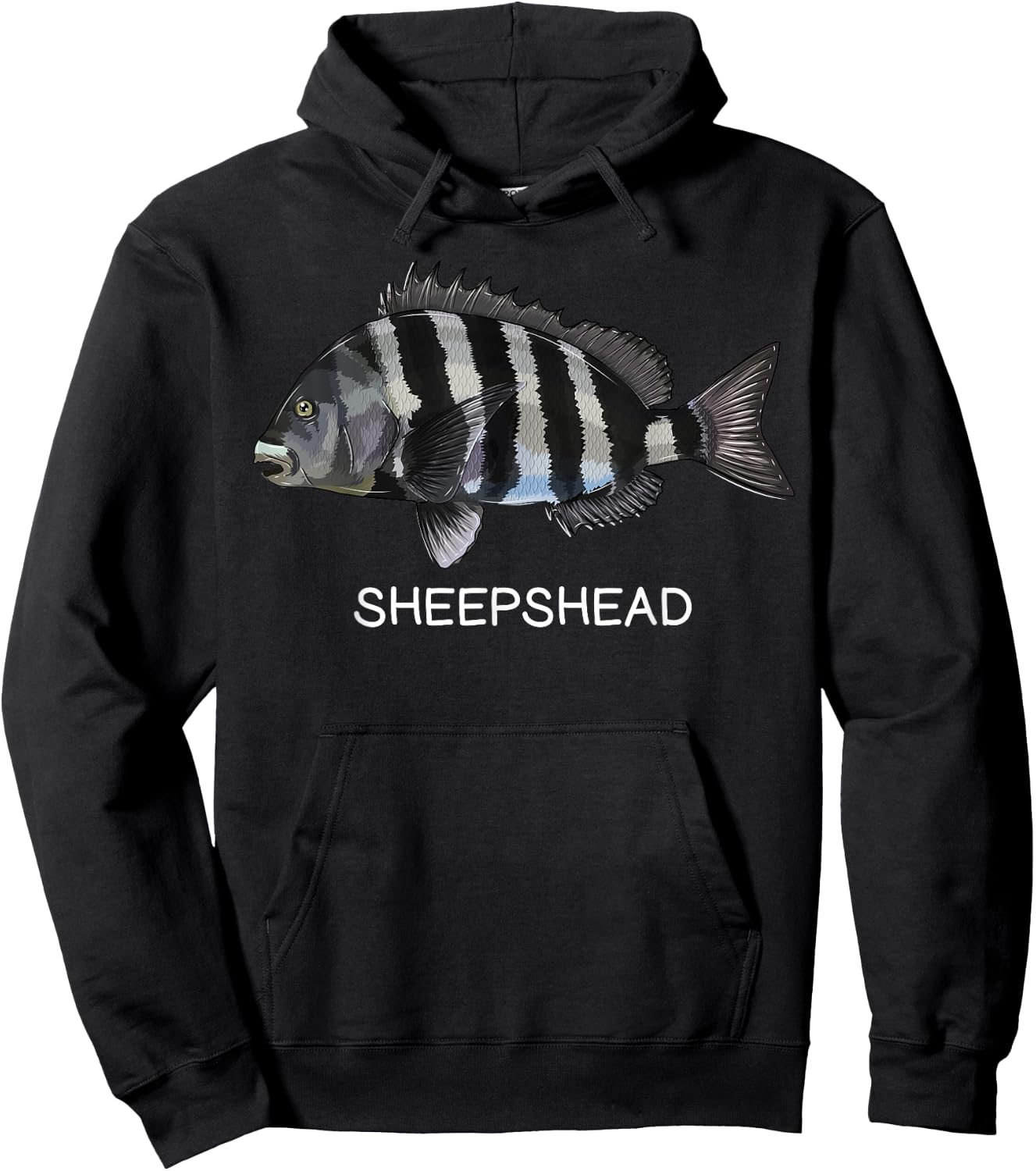 Sheepshead Gift Co. Sheepshead Saltwater Game Fish - Boys, Fishing Enthusiasts - - Short Sleeve - Black - Small - Classic Fit - Cotton, Polyester Blend Hoodie - Hoodie | Black