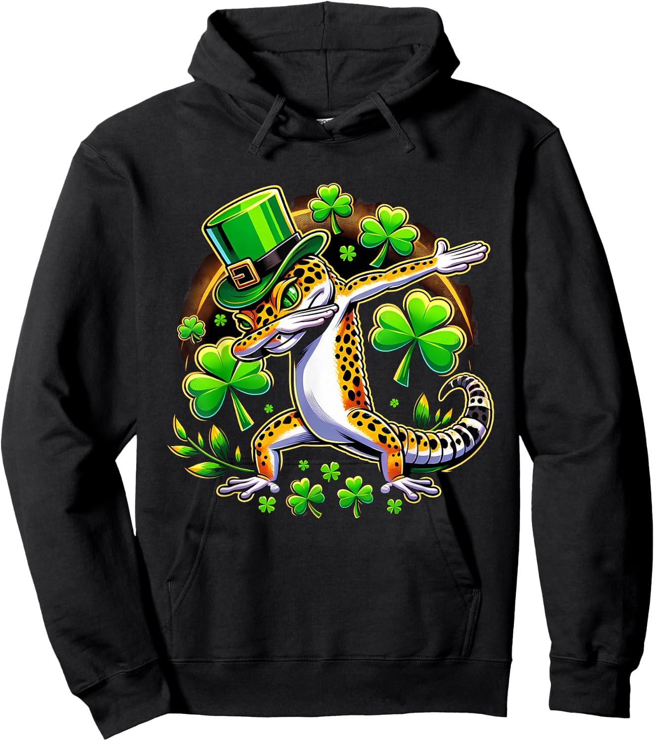 St Patricks Leprechaun Dabbing Leopard Gecko Hoodie - Hoodie | Black