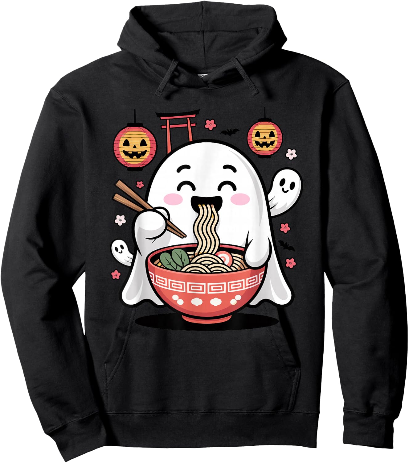 Mignon fantôme Mangeant Ramen Halloween Kawaii Effrayant Hoodie - Hoodie | Black