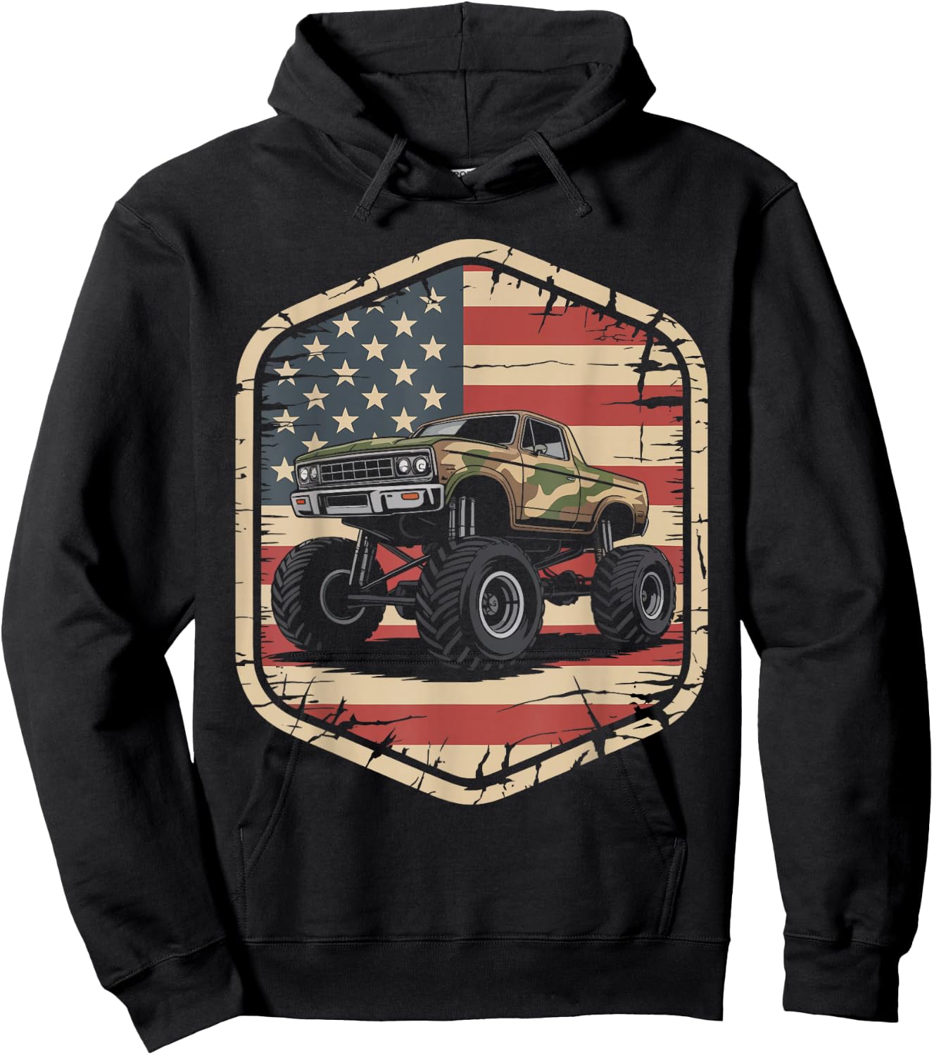 Monster Trucks USA Flag 4th July Monster Truck Hoodie - Hoodie | Black