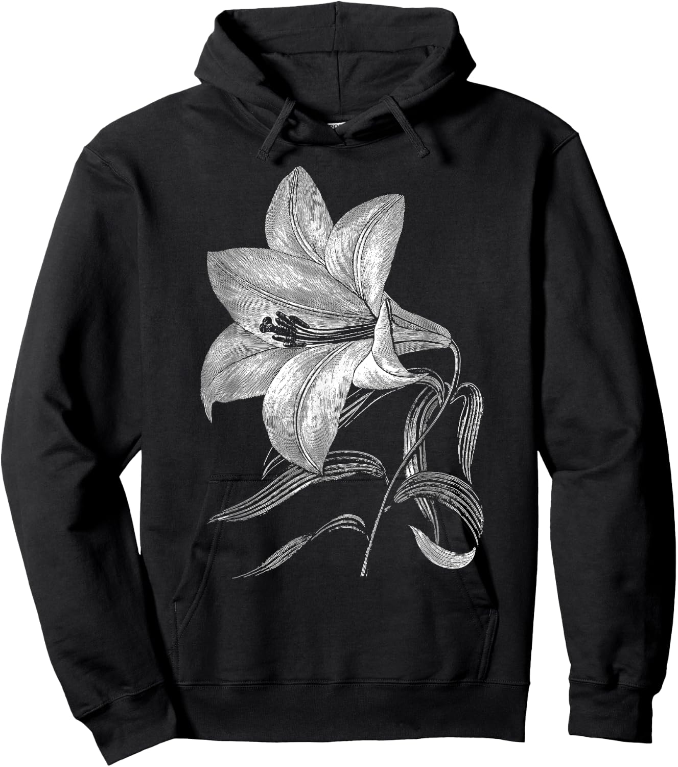 Lily Flower Retro Vintage Floral Graphic Gift - White Lily Hoodie - Hoodie | Black