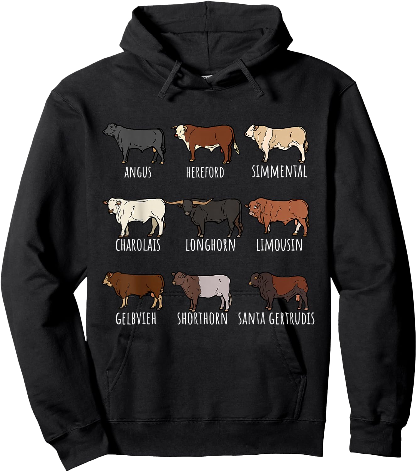 Type of Cow Breed Cattle Collection West Bulls Angus Farmer Hoodie - Hoodie | Black
