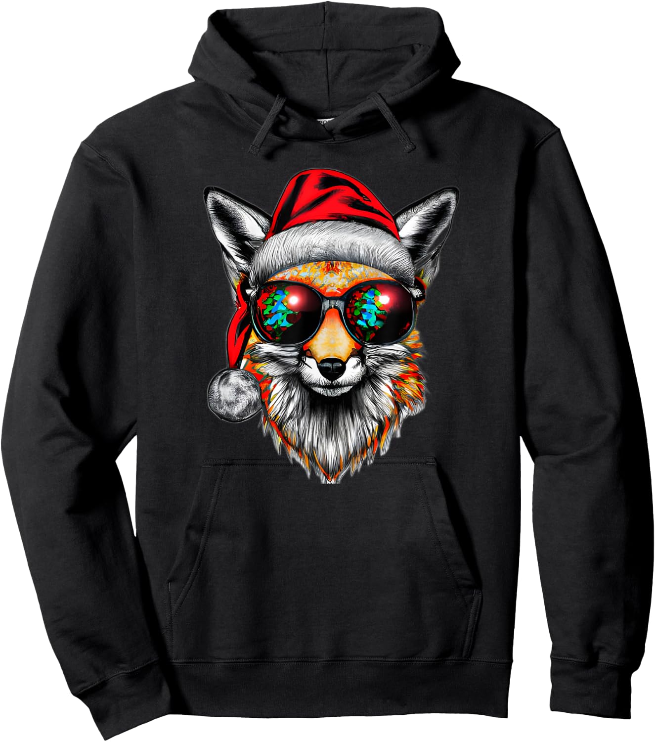 Very Cool Santa Fox Christmas with glasses Hoodie - Hoodie | Black