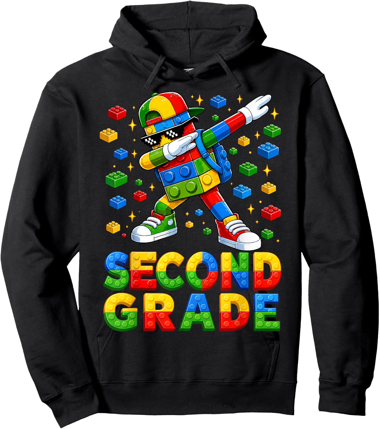 Hello 2nd Grade Kid Boy Building Blocks Brick Back to School Hoodie - Hoodie | Black