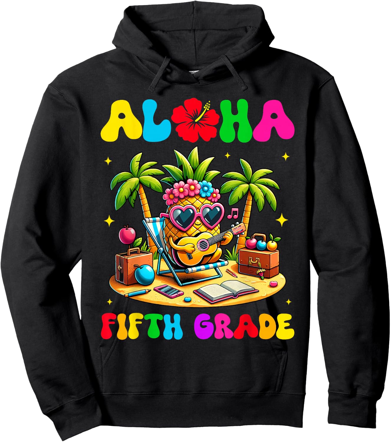 Aloha Fifth Grade Pineapple Hawaii Back to School Kids Girl Hoodie - Hoodie | Black