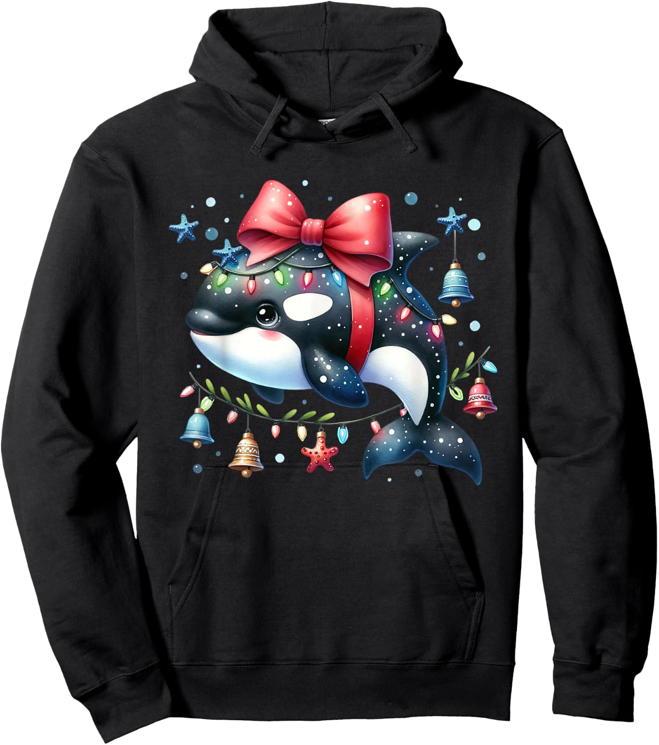 Santa Orca Killer Whale for Boys Girls Christmas Tree Lights Hoodie - Hoodie | Black