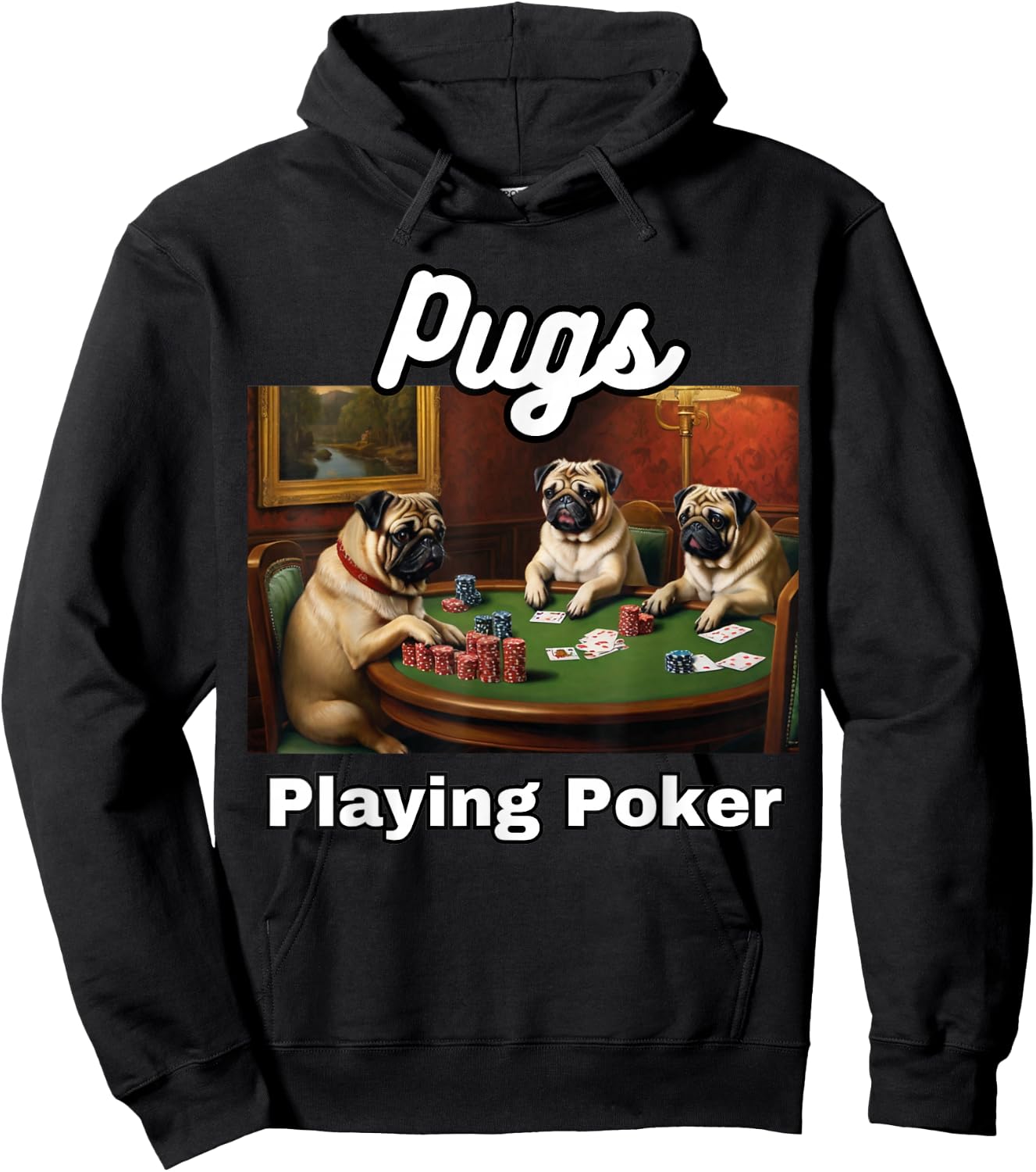 Dogs Playing Poker Pugs Pug Dog Hoodie - Hoodie | Black