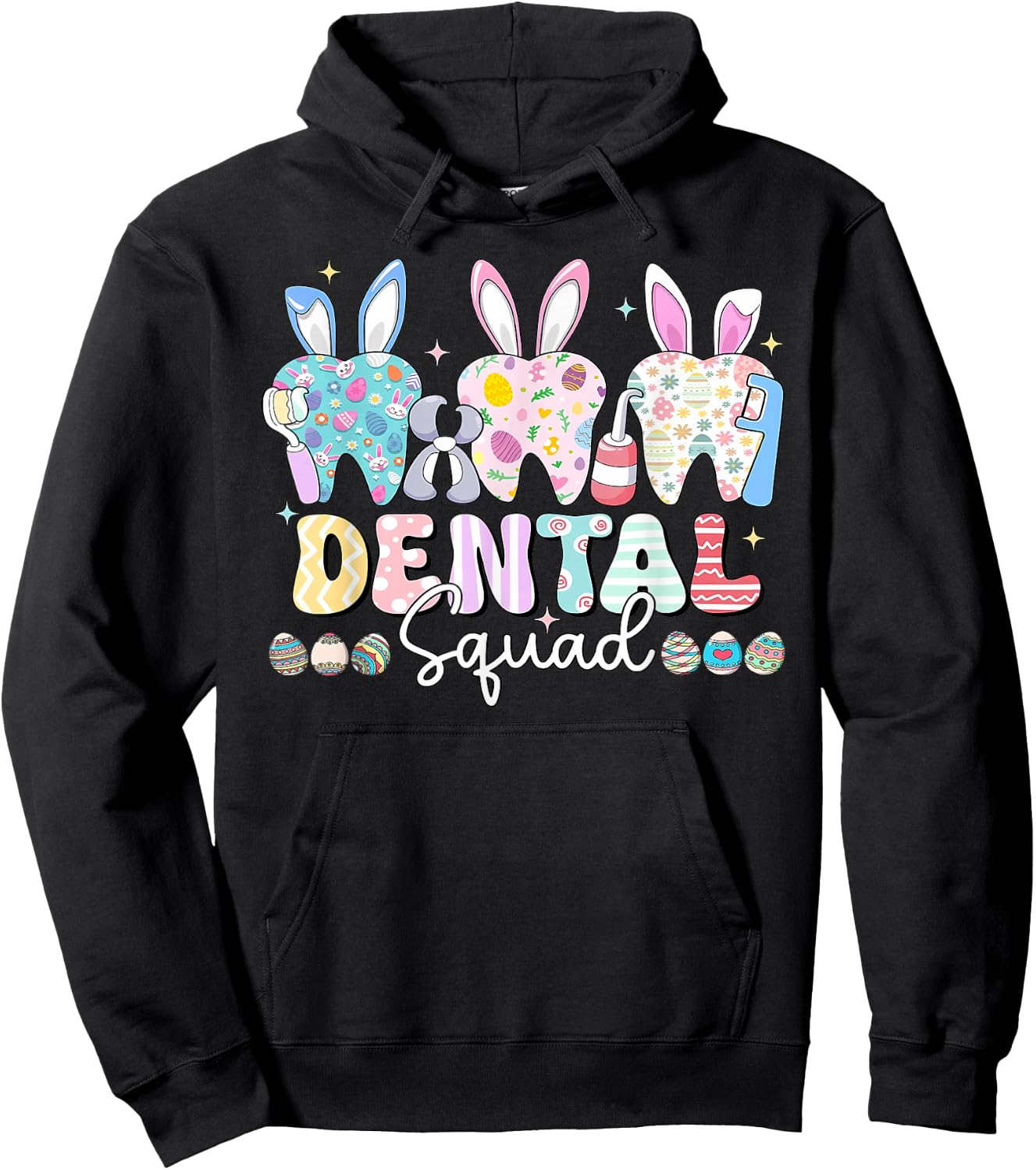Women Dental Squad Easter Spring Bunny Tooth Dental Crew Hoodie - Hoodie | Black
