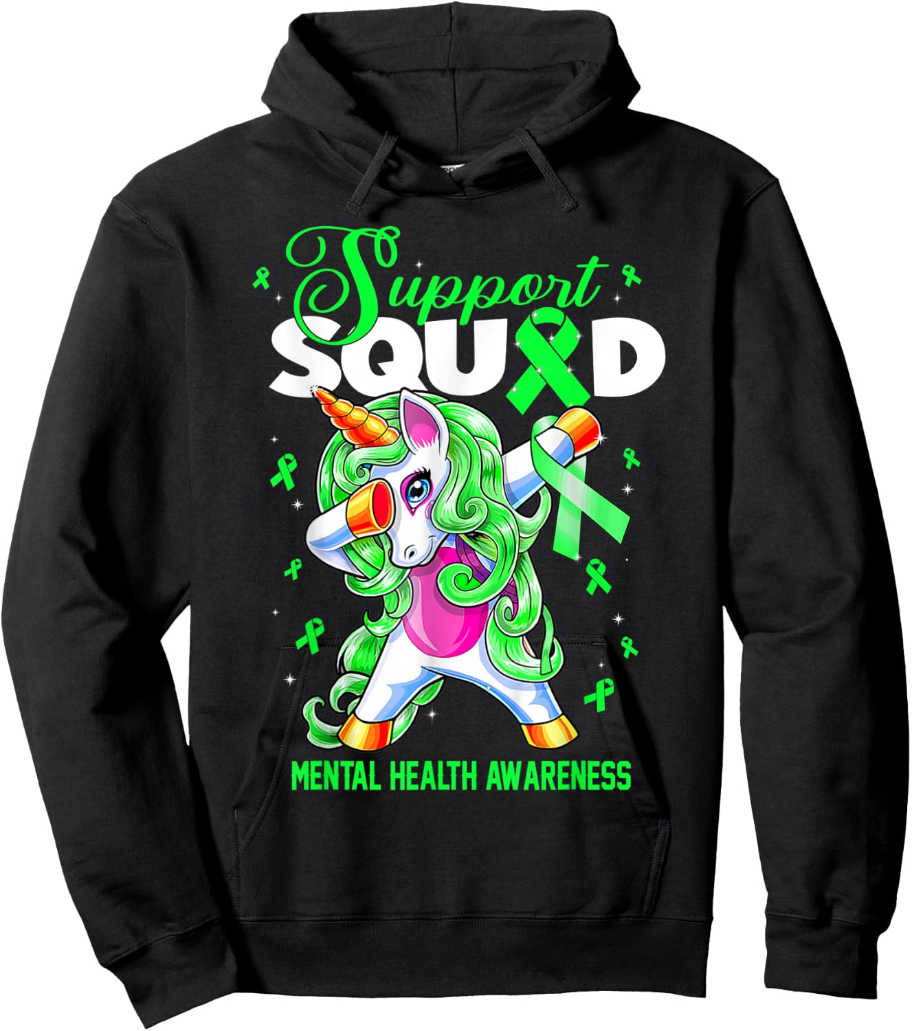 Cute Unicorn Support Squad Mental Health Awareness Month Hoodie - Hoodie | Black