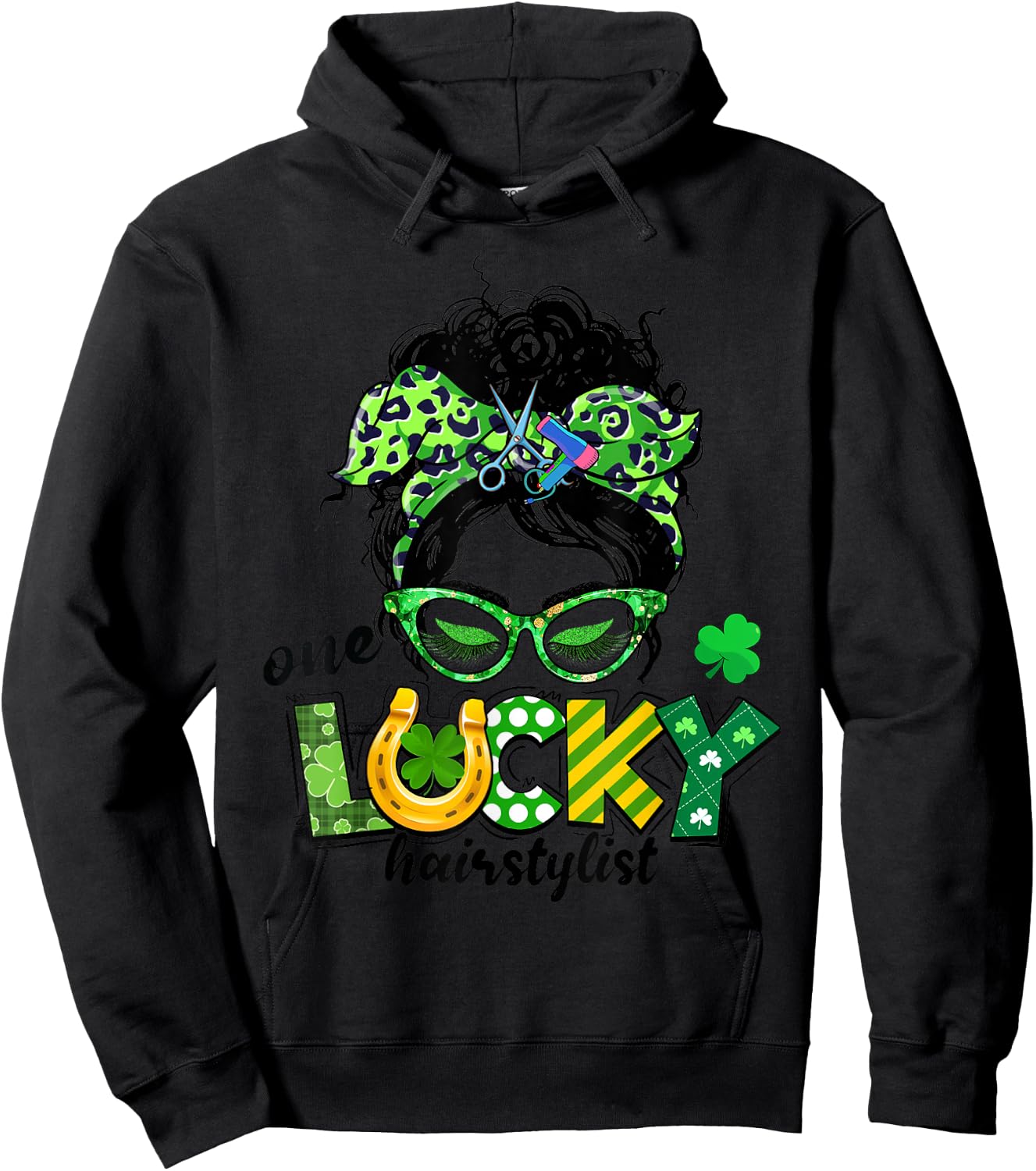 One Lucky Hairstylist Messy Bun Women St Patrick's Day Hoodie - Hoodie | Black