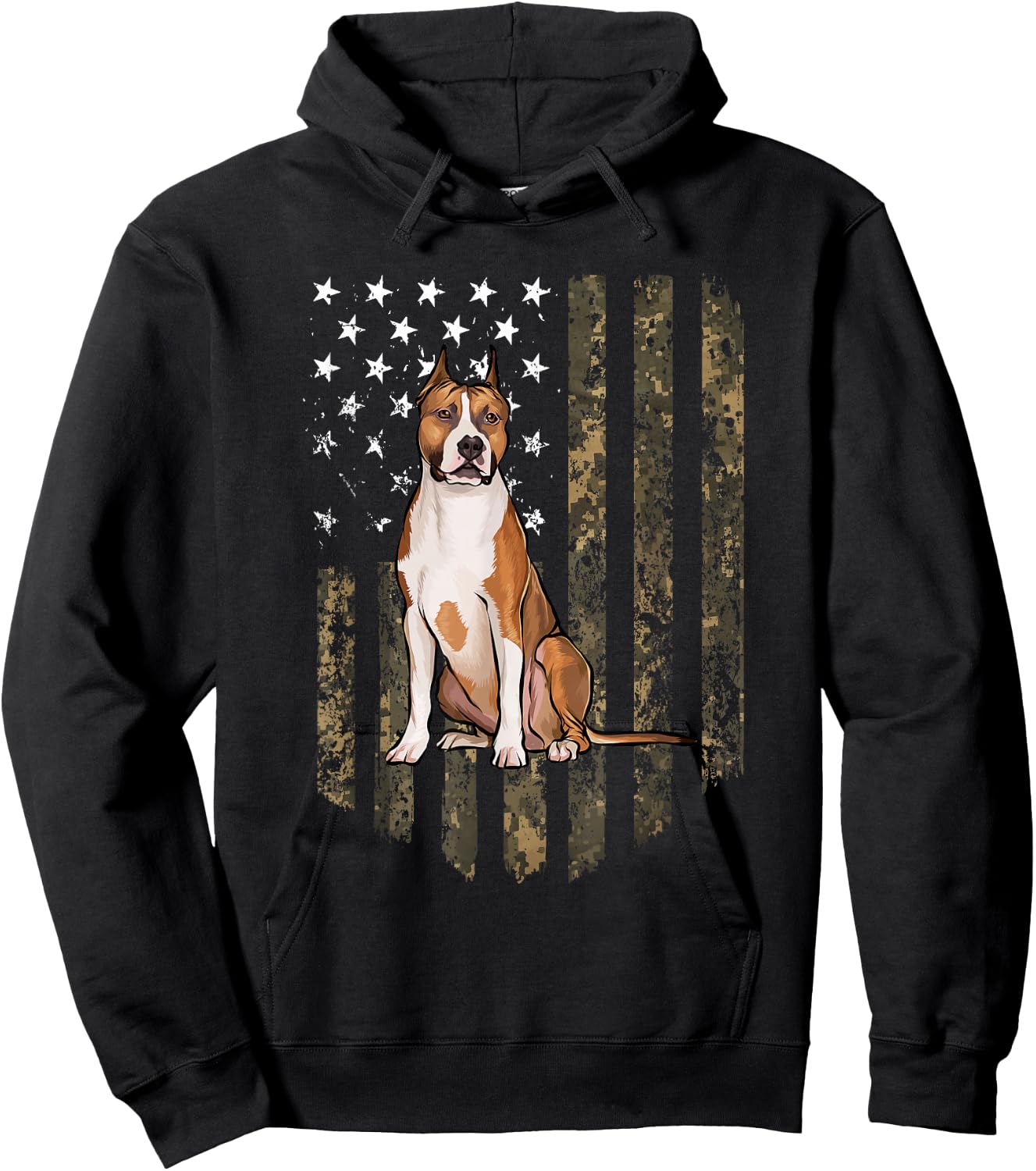 American Staffordshire Terrier Camouflage USA Flag Hoodie - Hoodie | Black
