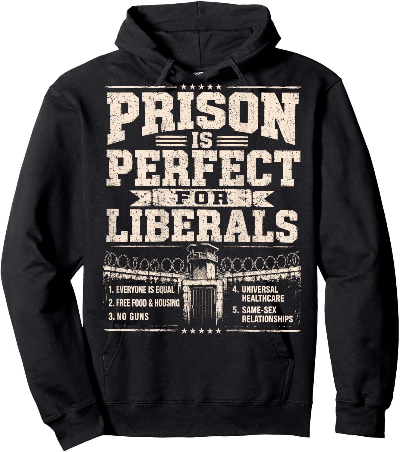Prison is Perfect for Liberals Anti Liberal ON Back Hoodie - Hoodie | Black