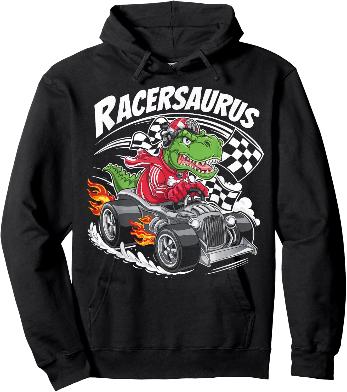Funny Dinosaur Racer Racing Racersaurus Kids Boys Hoodie - Hoodie | Black