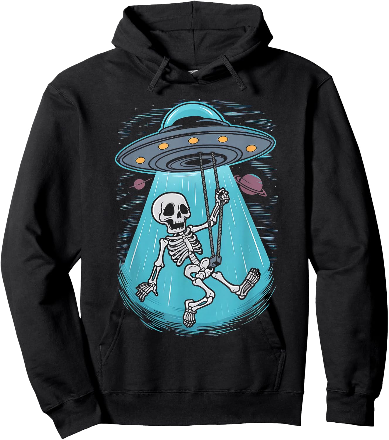 Skeleton Alien UFO Beam Swing Boys Girts Halloween Graphic Hoodie - Hoodie | Black