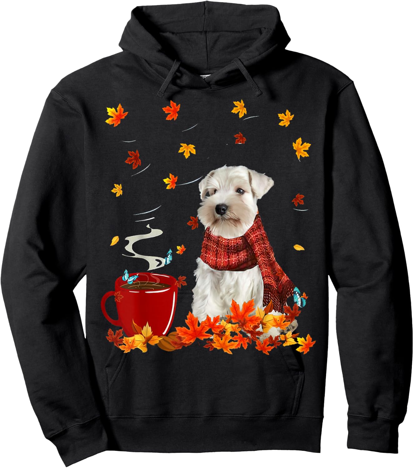 Schnauzer Fall Red Scarf Autumn Leaf For Dog Lover Men Women Hoodie - Hoodie | Black