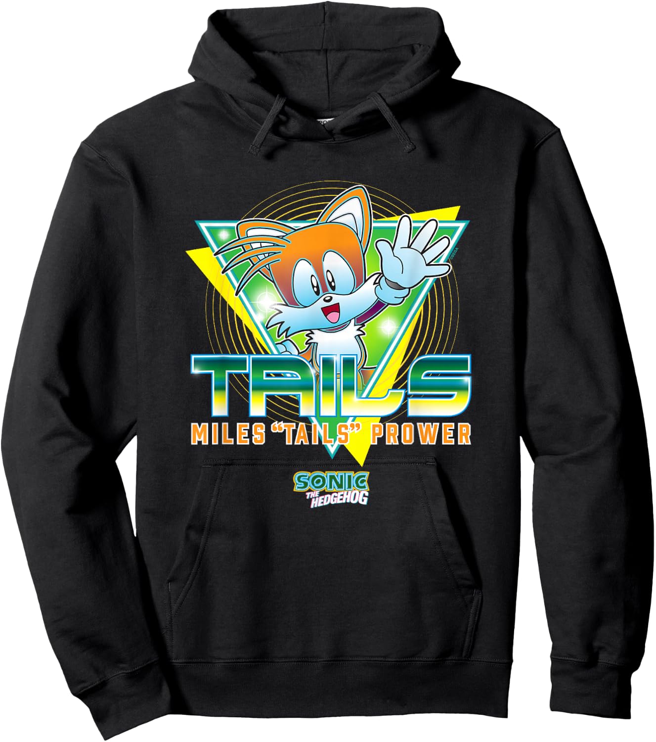 Sonic The Hedgehog Miles Tails Prower Retro Neon Logo Hoodie - Hoodie | Black