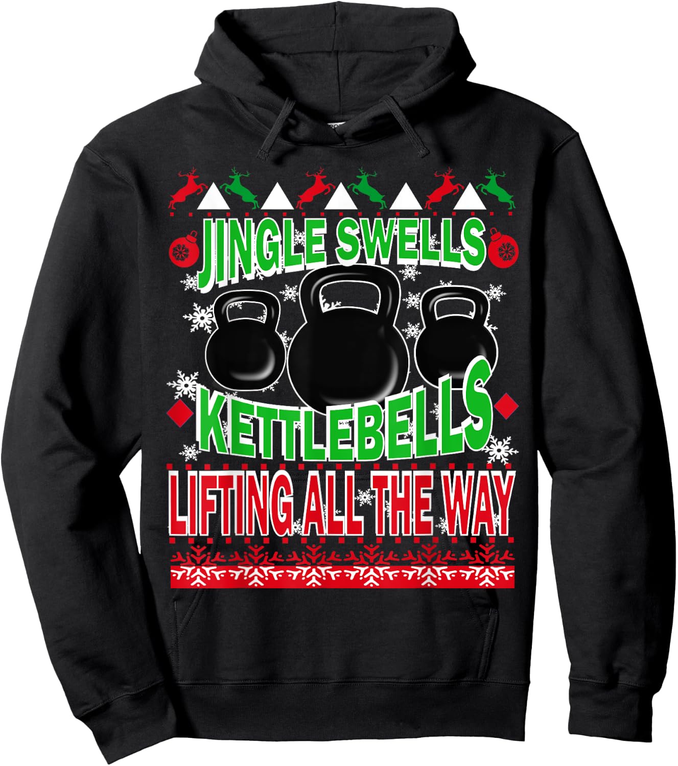 Ugly Christmas Gym Kettlebell Weightlifting Fitness Gift Hoodie - Hoodie | Black