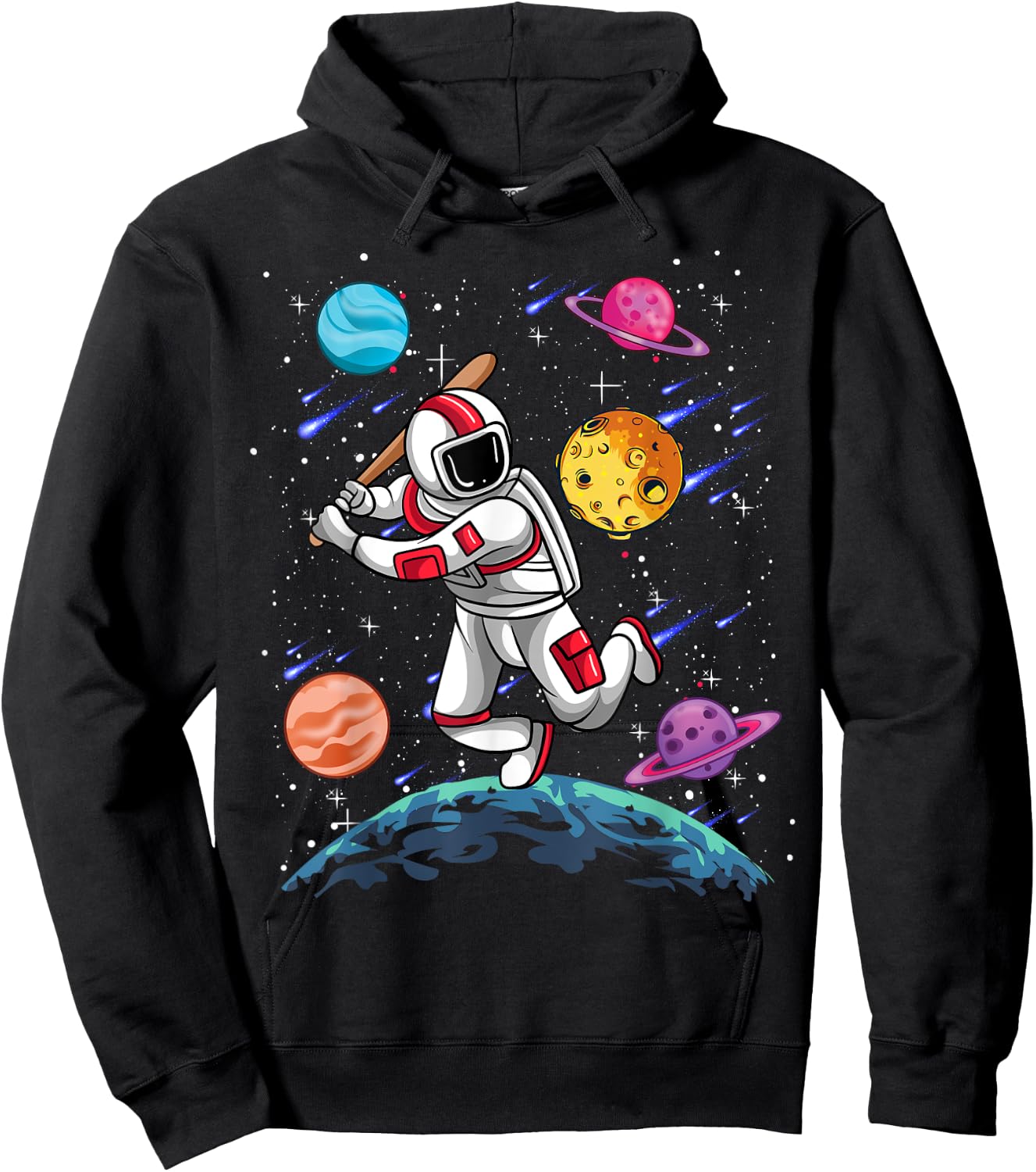 Astronaut Softball Player Sport Galaxy Outer Space Planets Hoodie - Hoodie | Black