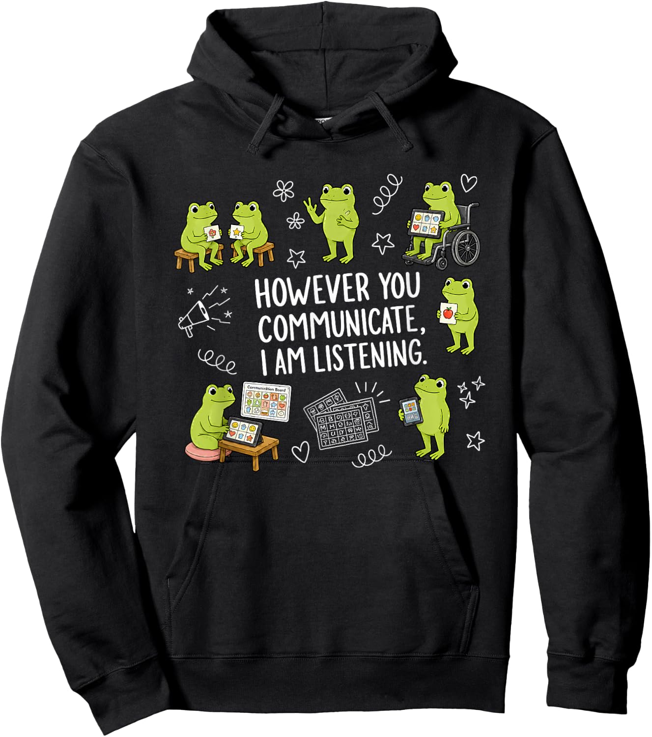 However You Communicate I Am Listening Cute Frog Autism Hoodie - Hoodie | Black