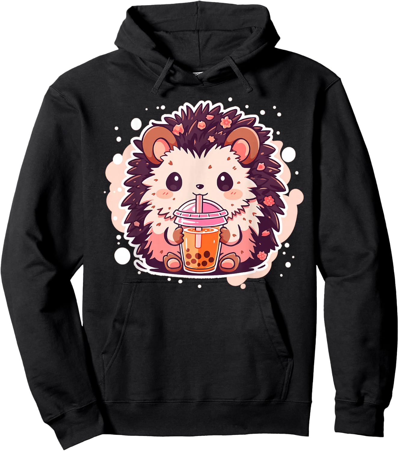 Kawaii Hedgehog drinks Bubble Tea Hedgehogs Boba Hoodie - Hoodie | Black