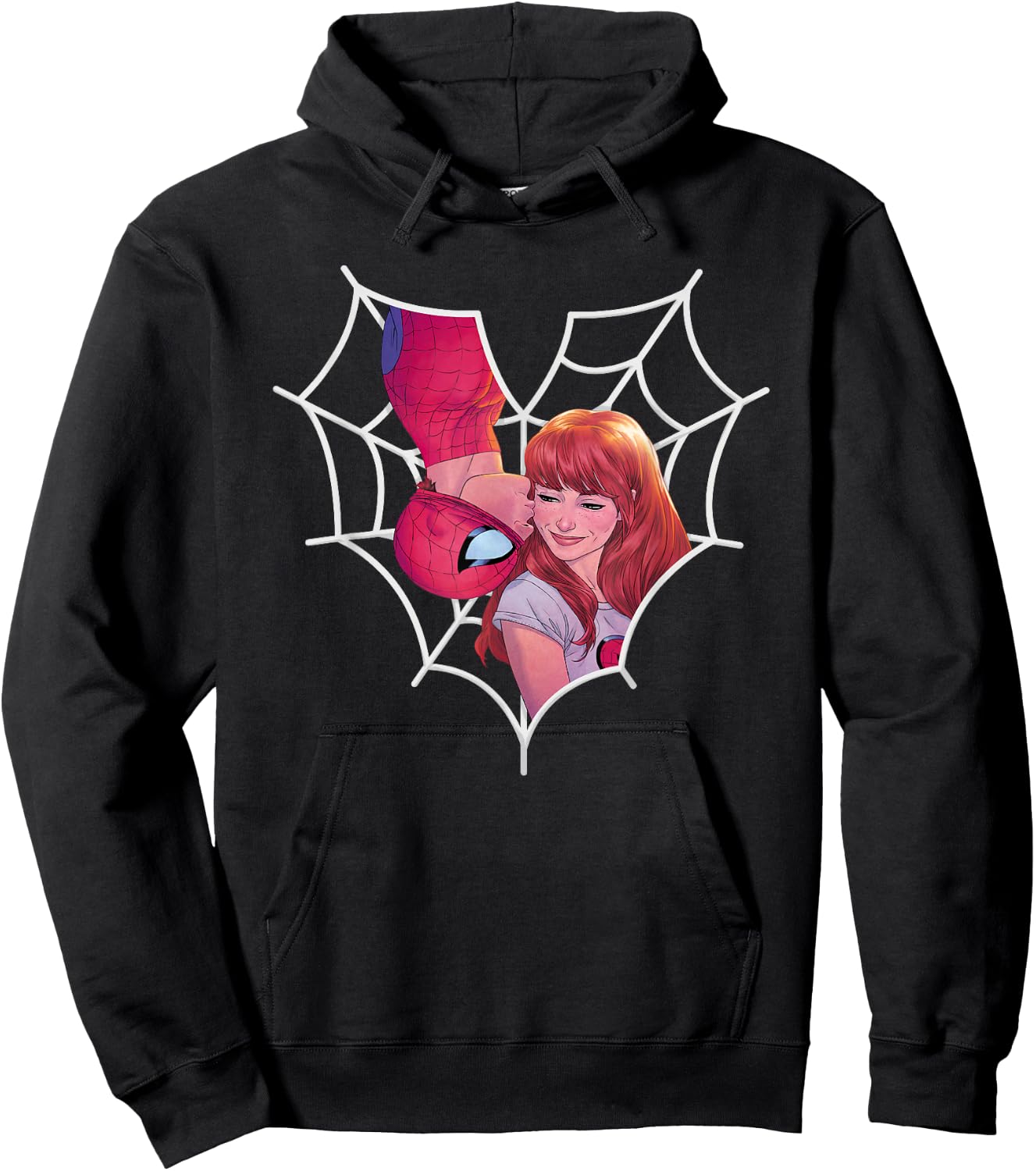 Marvel Spider-Man and Mary Jane Kiss Heart Web Hoodie - Hoodie | Black