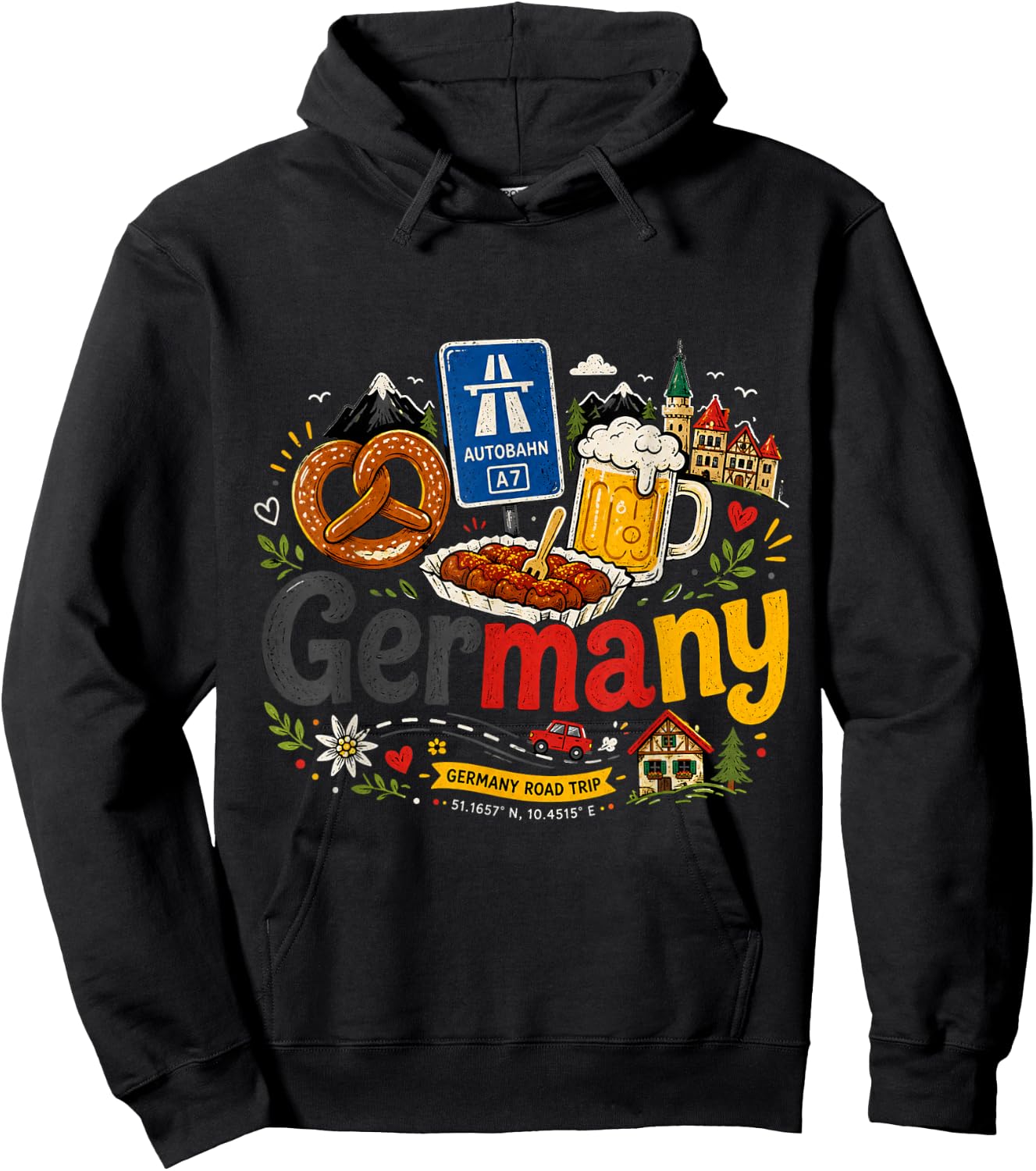 Hand Drawn Germany Travel Souvenir Landmark Gift Hoodie - Hoodie | Black