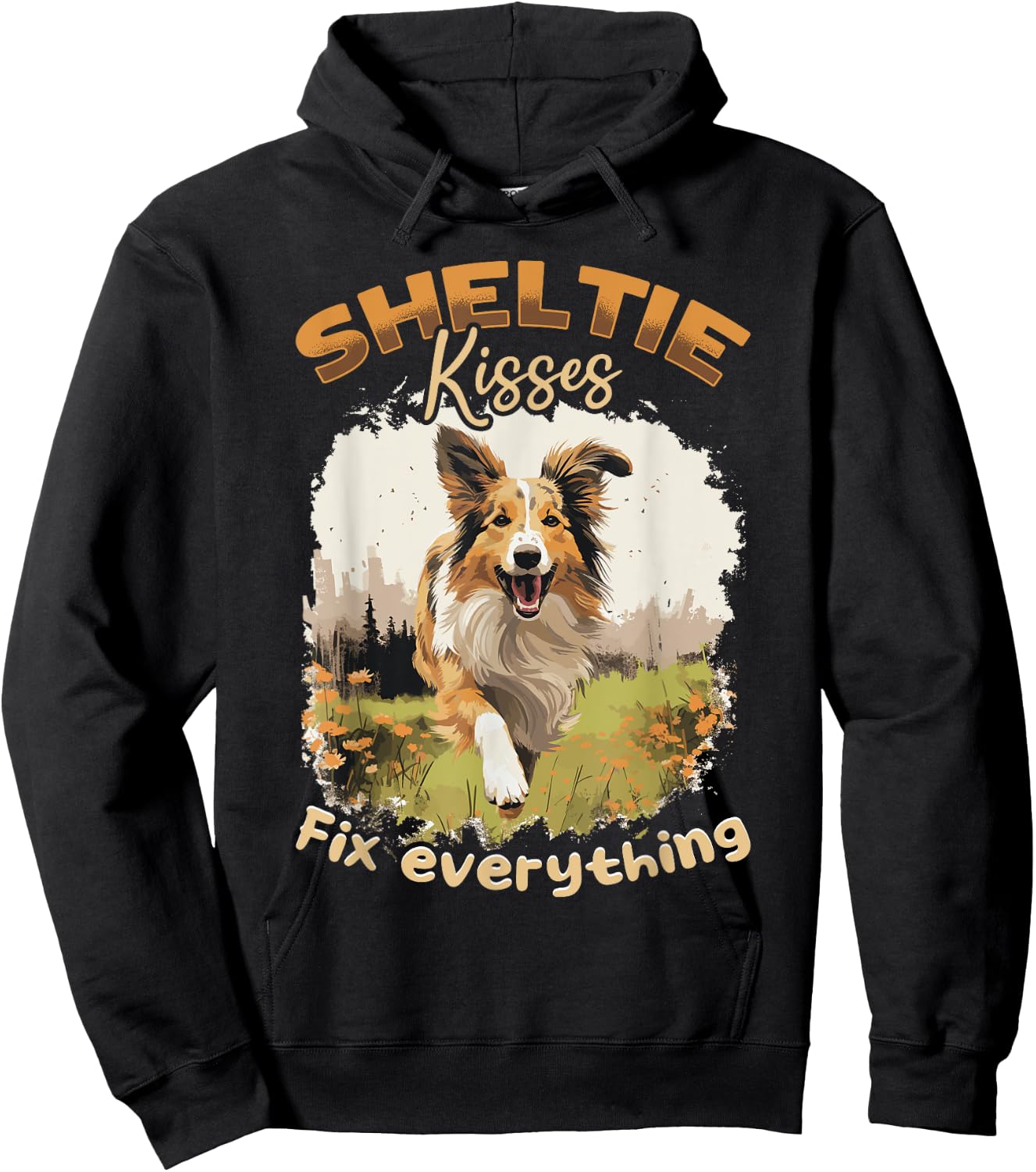 Shetland Sheepdog Dog Sheltie Sheltie kisses Fix everything Women Kids Hoodie - Hoodie | Black