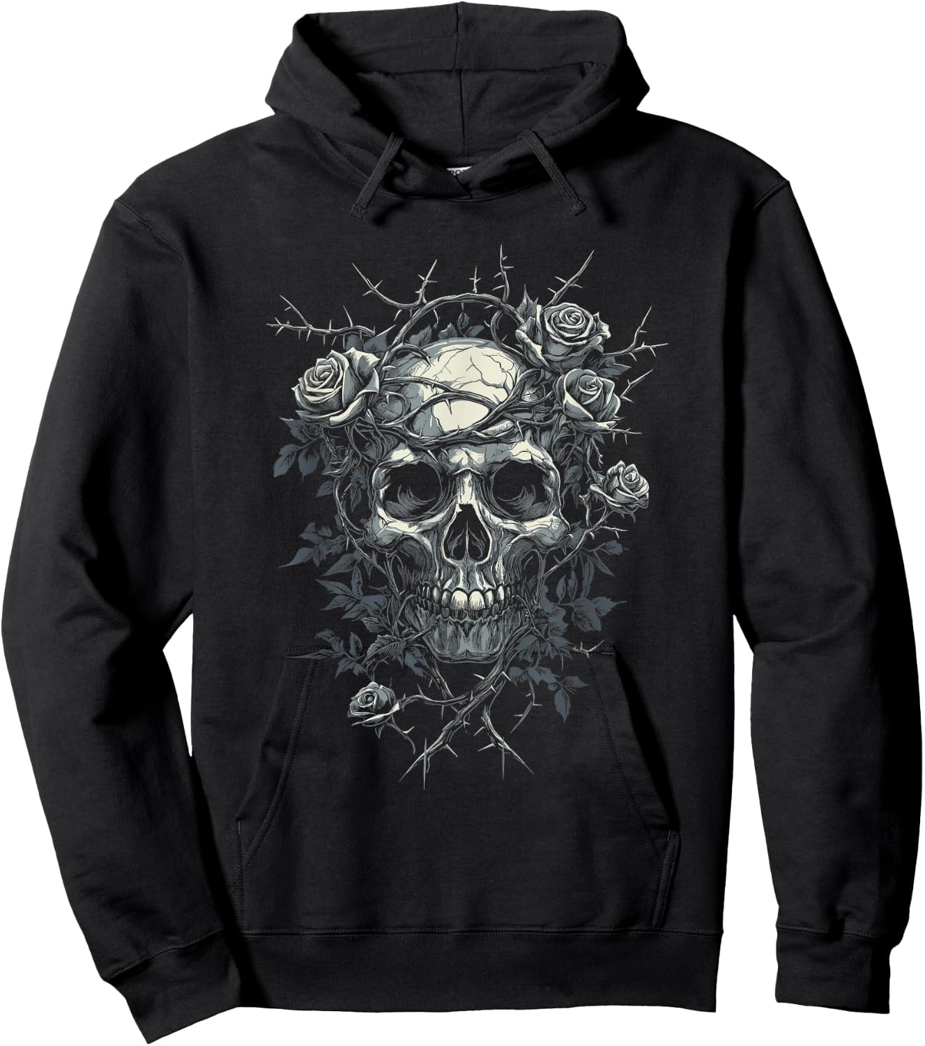 Totenkopf mit Rosen und Dornen - Gothic Hoodie - Hoodie | Black