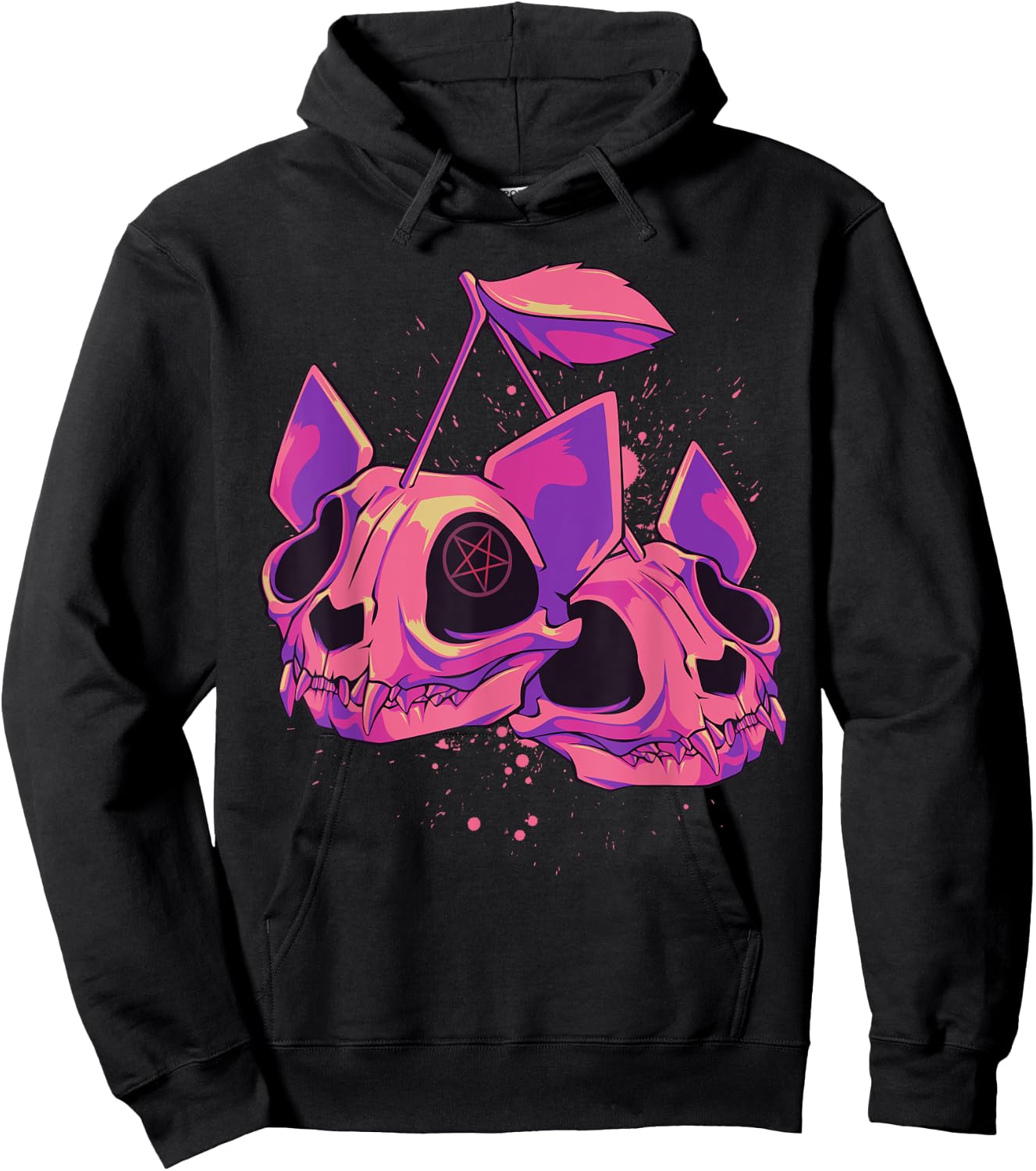 Pastel Goth Soft Grunge Cherry Cat Skulls Hoodie - Hoodie | Black