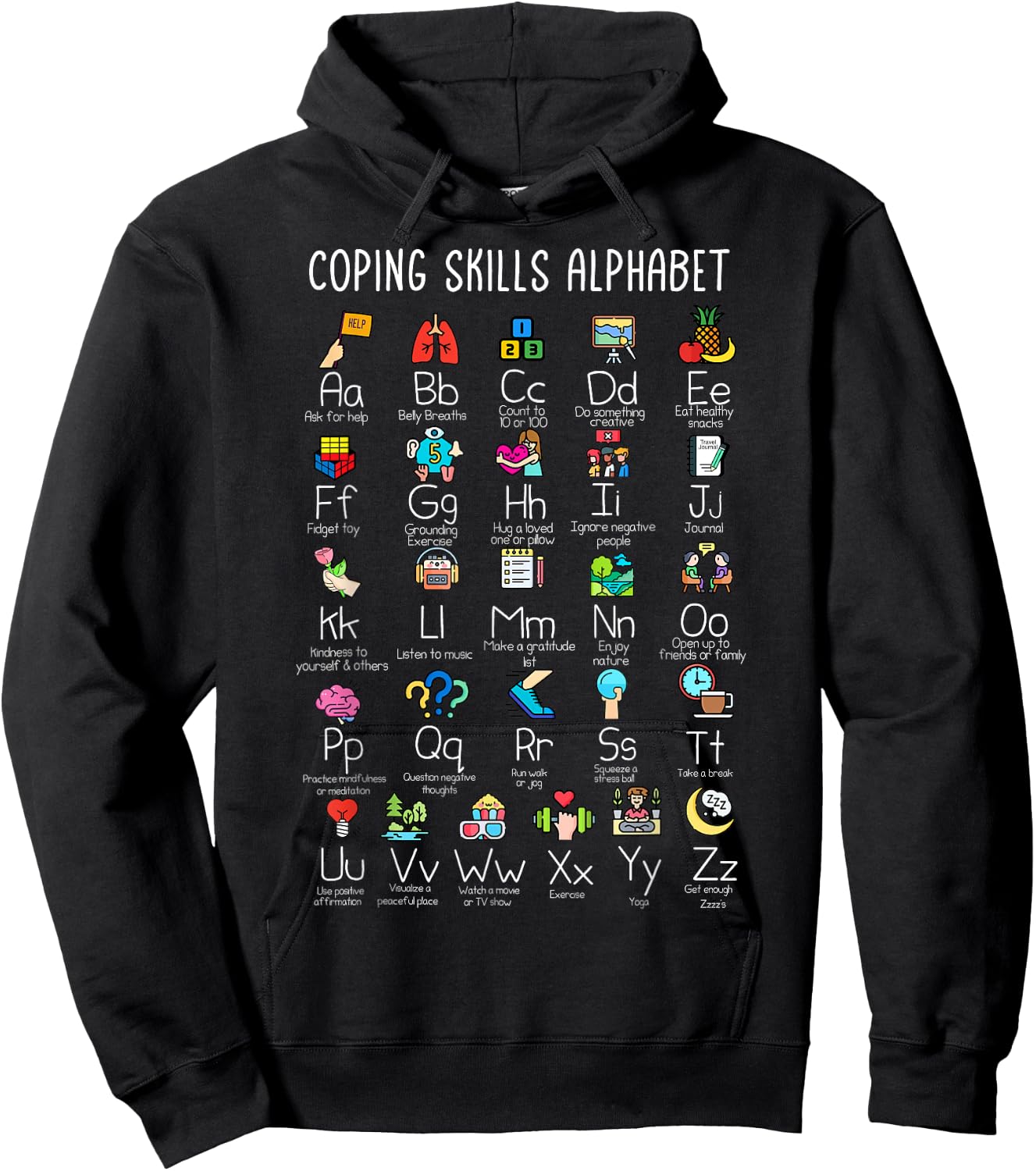 Counselor - Coping Skills Alphabet Mental Health Awareness Hoodie - Hoodie | Black