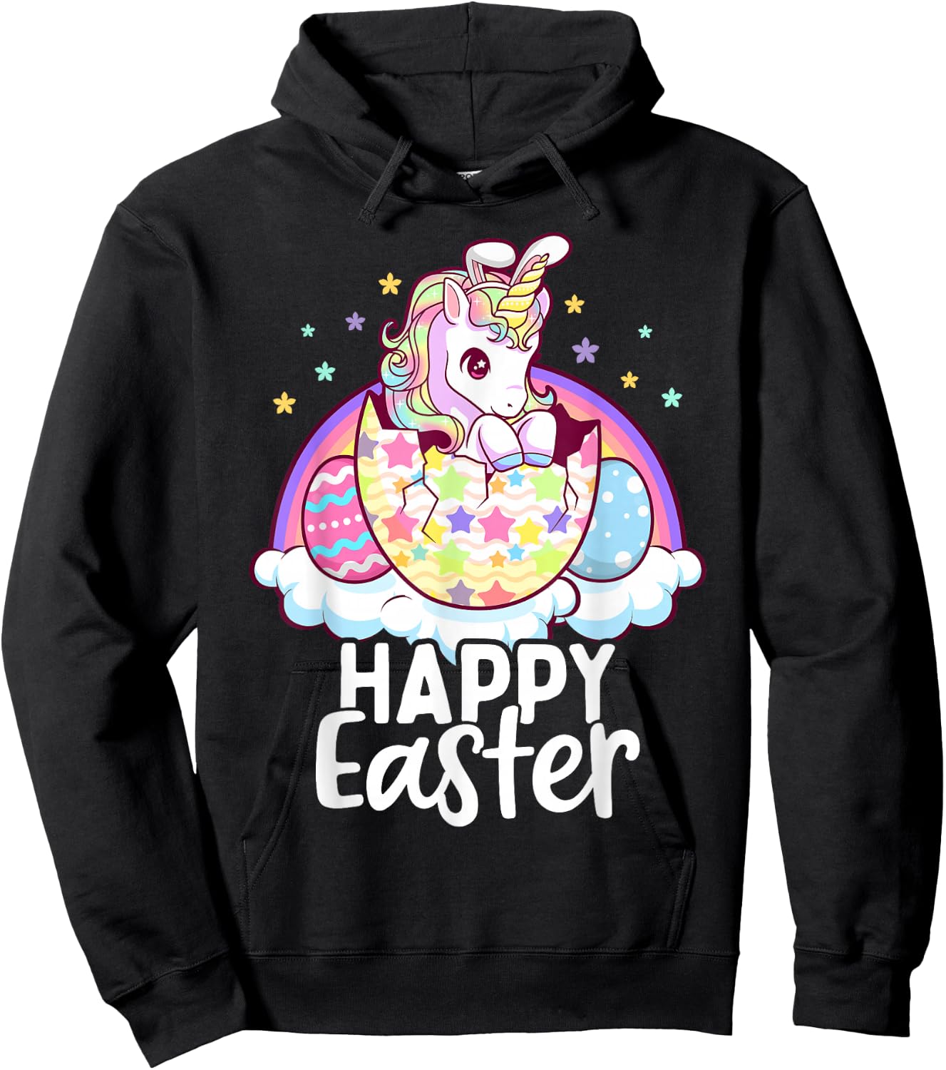 Happy Easter Unicorn Bunny Girls Kids Easter Eggs Hoodie - Hoodie | Black