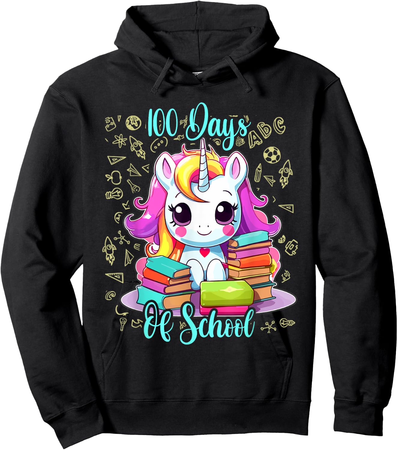 100 Days Of School Unicorn Shirt Girls, 100th Day Of School Hoodie - Hoodie | Black
