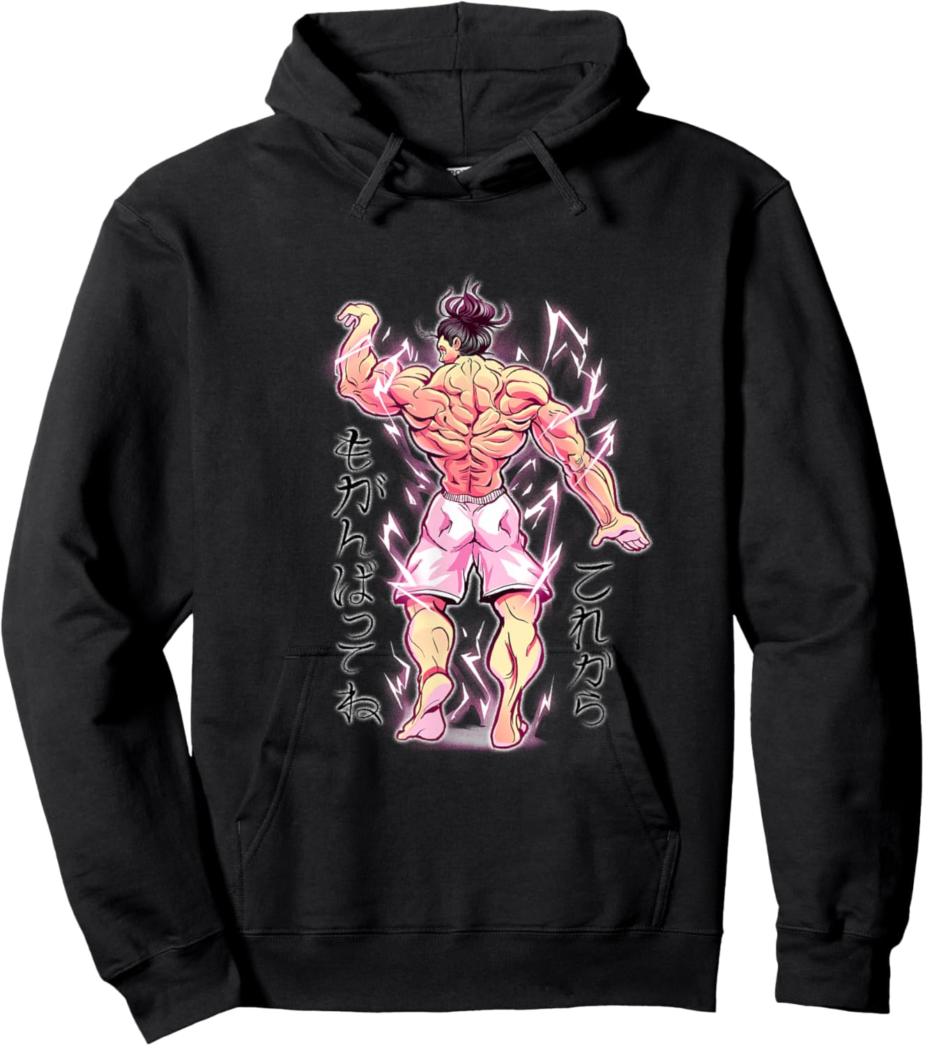Muscular Anime Bodybuilder Japanese Fitness Gym Graphic Hoodie - Hoodie | Black