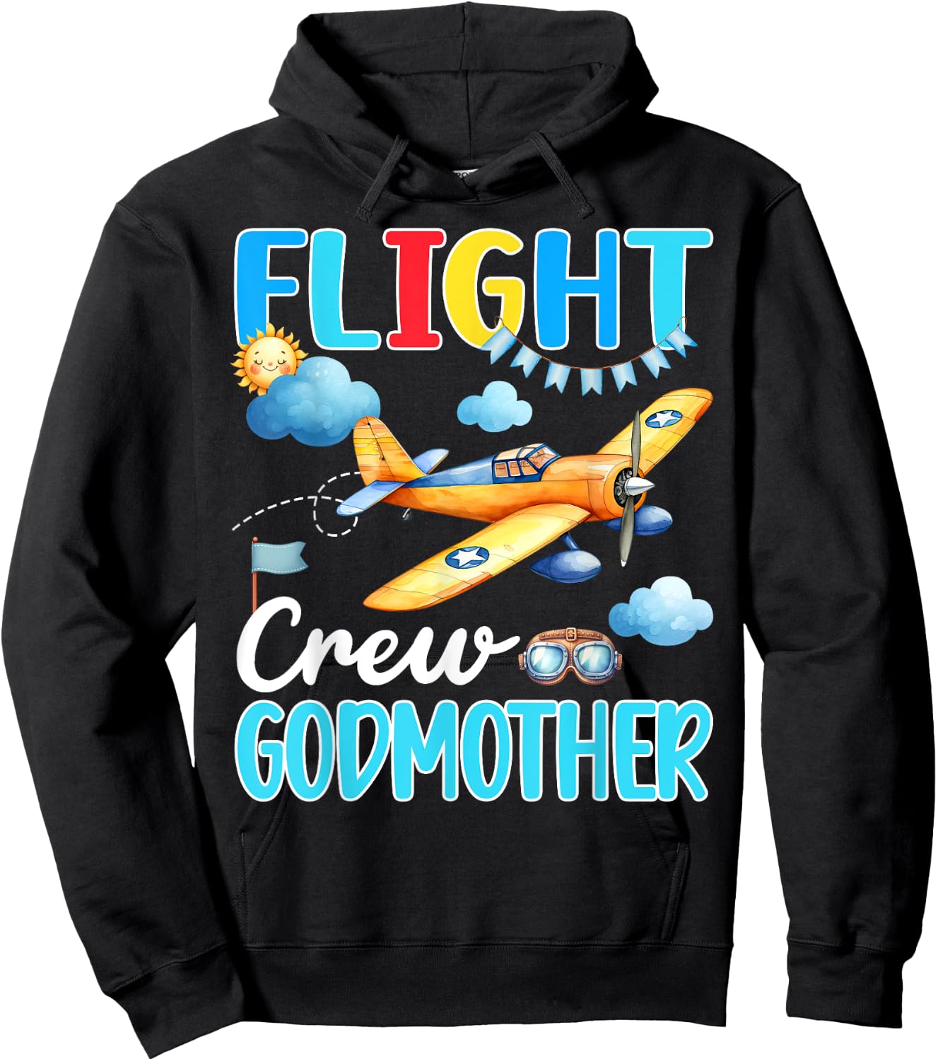 Flight Crew Godmother Birthday Airplane Matching Family Hoodie - Hoodie | Black