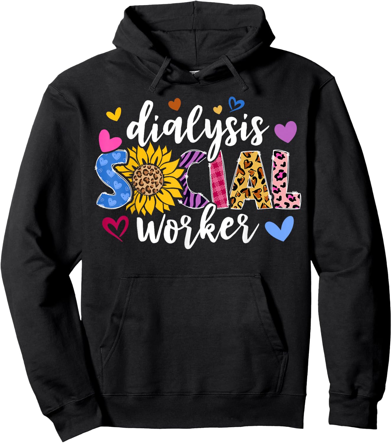 Dialysis Social Worker Heart Leopard Sunflower Hoodie - Hoodie | Black