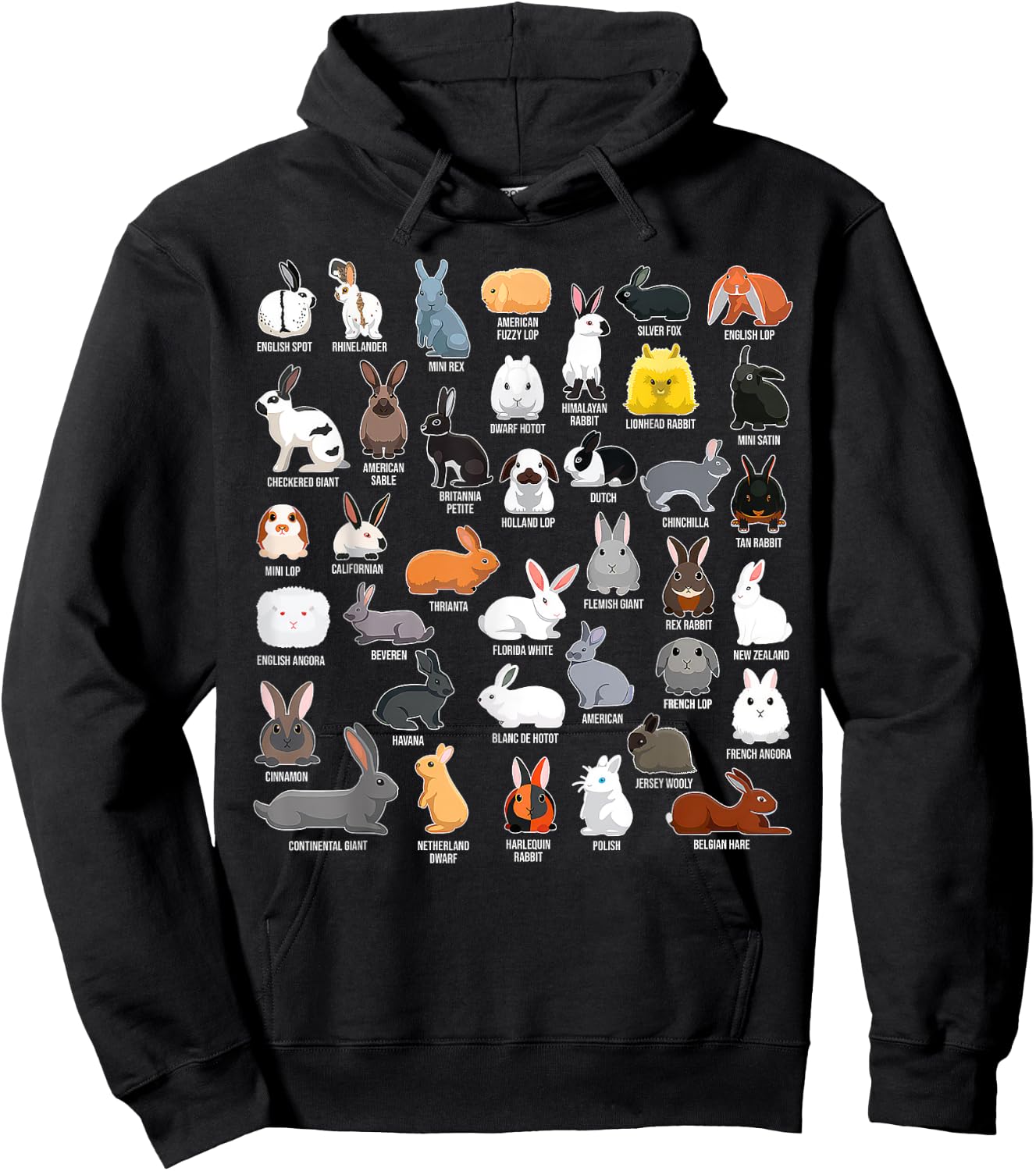 Types Of Rabbits Bunny Lover Animals Pet Men Women Kids Hoodie - Hoodie | Black