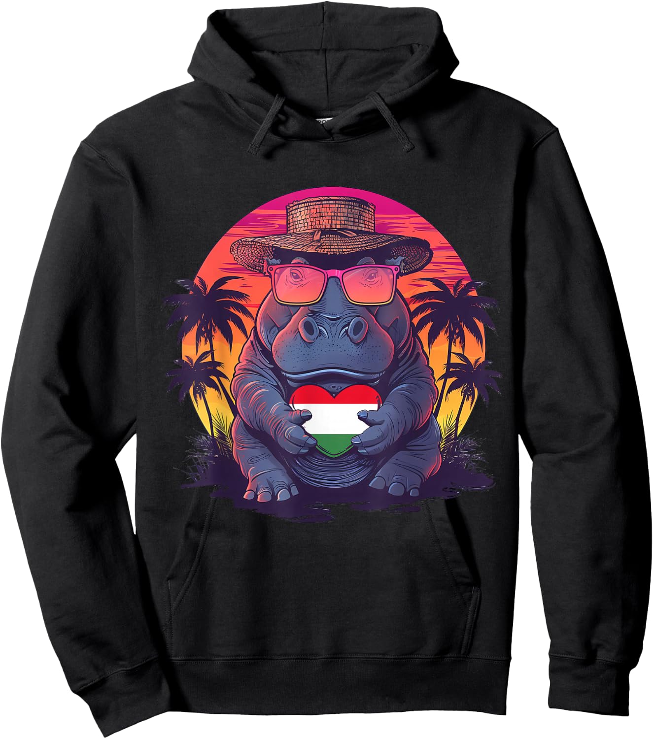 Hungary Flag Rhino Sunset Heart Sunglasses Hungarian Roots Hoodie - Hoodie | Black