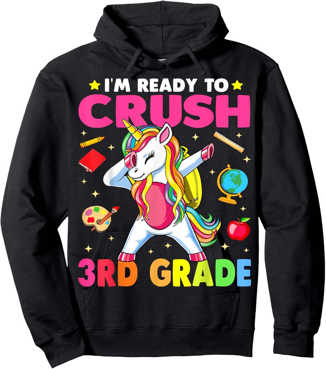 Crush 3rd Grade Dabbing Unicorn Back to School Girls Gift Hoodie - Hoodie | Black