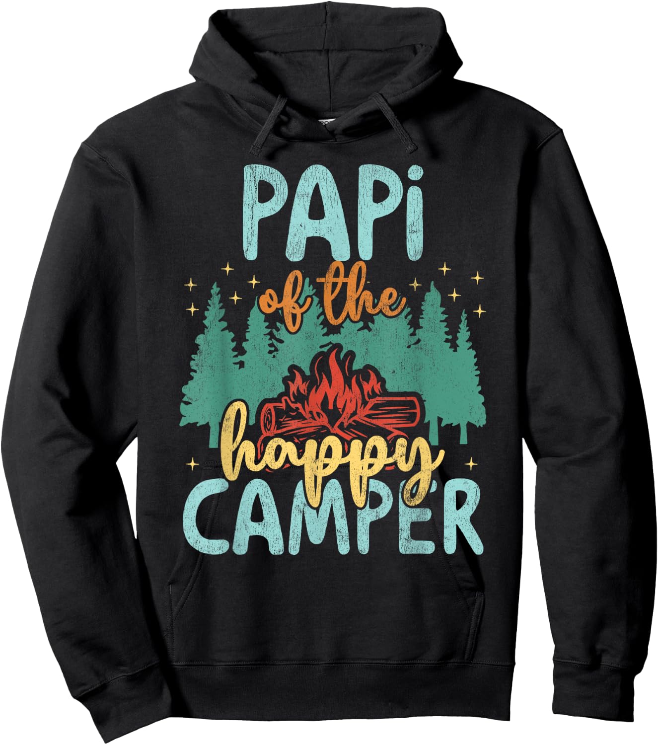 Papi of Happy Camper 1st Birthday Party Retro Papi Hoodie - Hoodie | Black