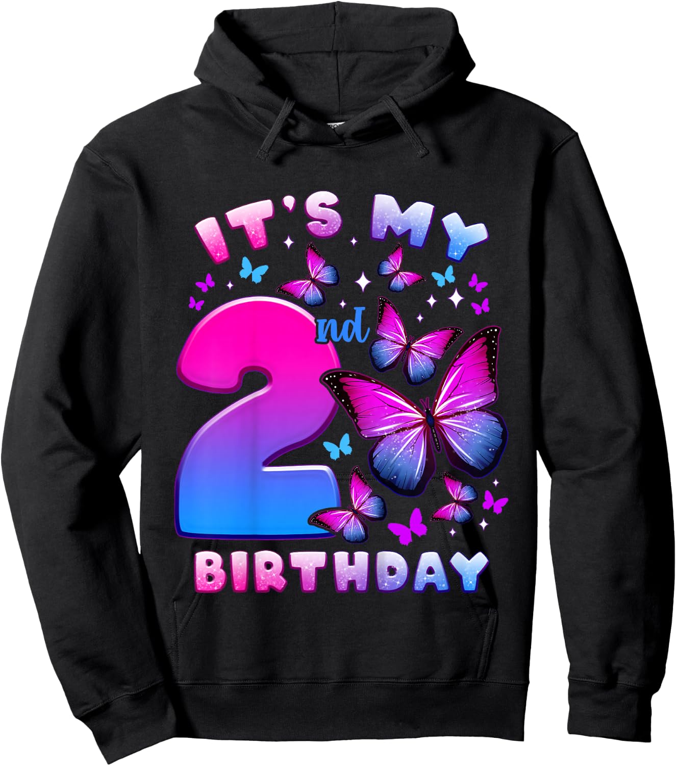 Birthday Girl 2 Years Old Butterfly Number 2 Hoodie - Hoodie | Black