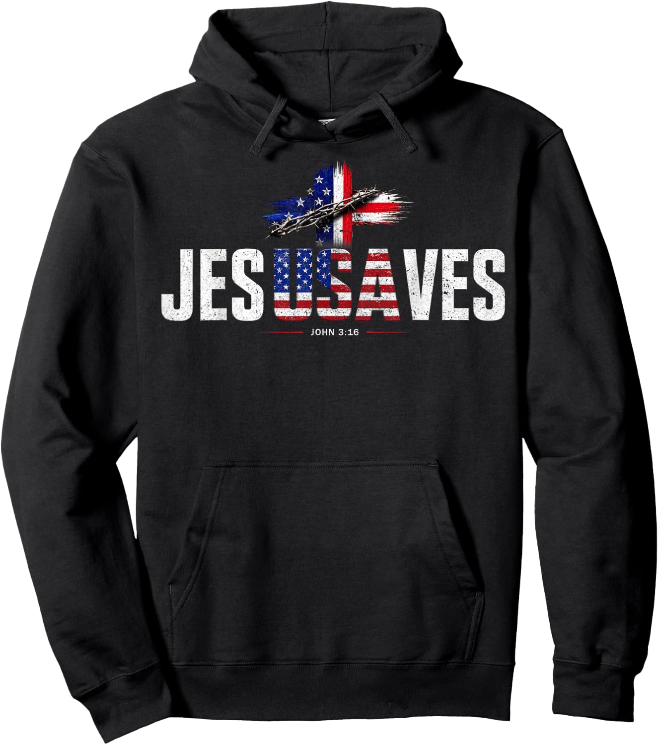 Jesus Saves Cross Subtle Christian Religious Faith USA Flag Hoodie - Hoodie | Black