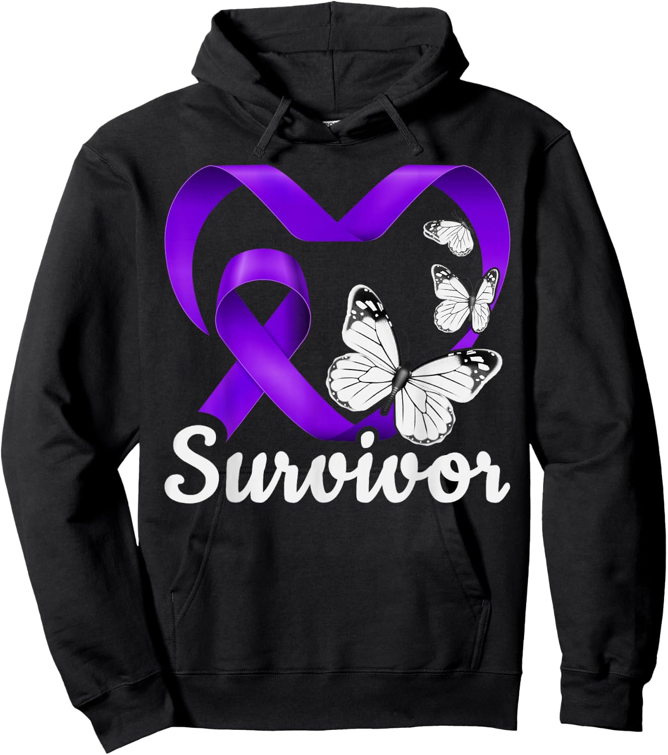 Domestic Violence Survivor Purple Heart Butterflies Hoodie - Hoodie | Black