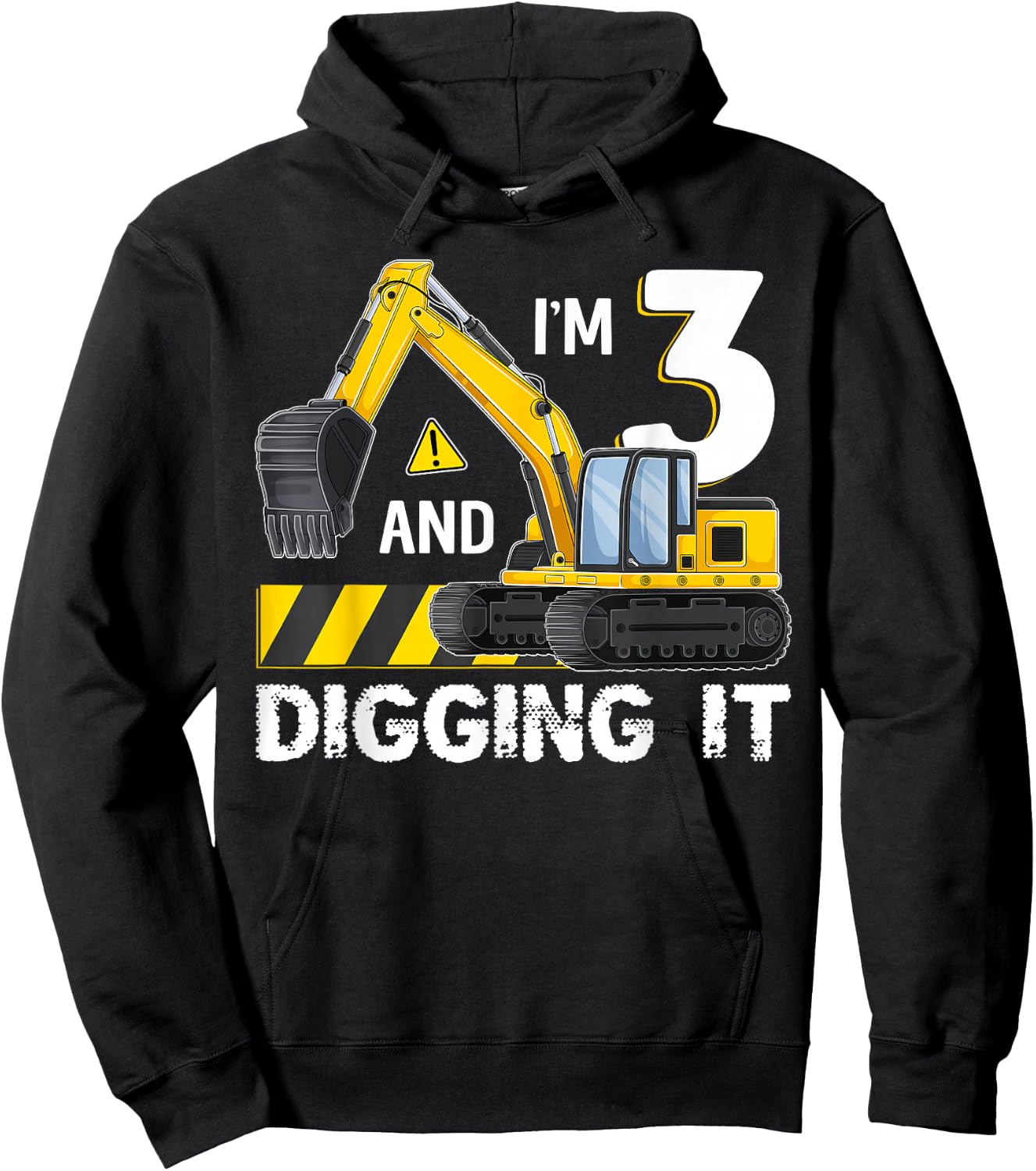 Kids I'm 3 And Digging It Excavator Construction 3 Year Old Hoodie - Hoodie | Black