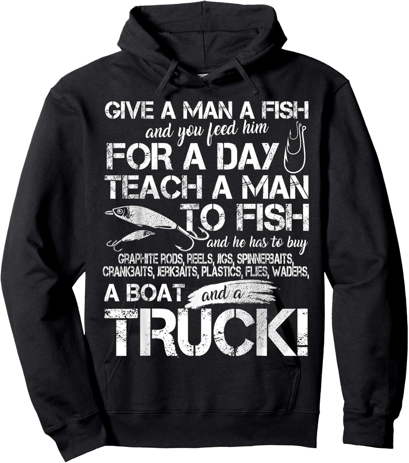 Funny Fishing Teach A Man To Fish Hoodie - Hoodie | Black