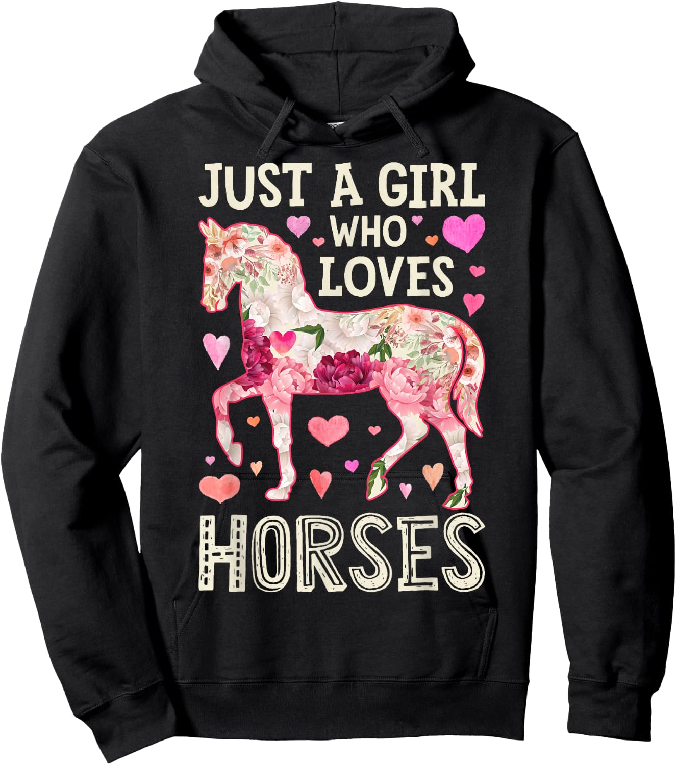 Horse Just A Girl Who Loves Horseback Riding Farm Flower Hoodie - Hoodie | Black