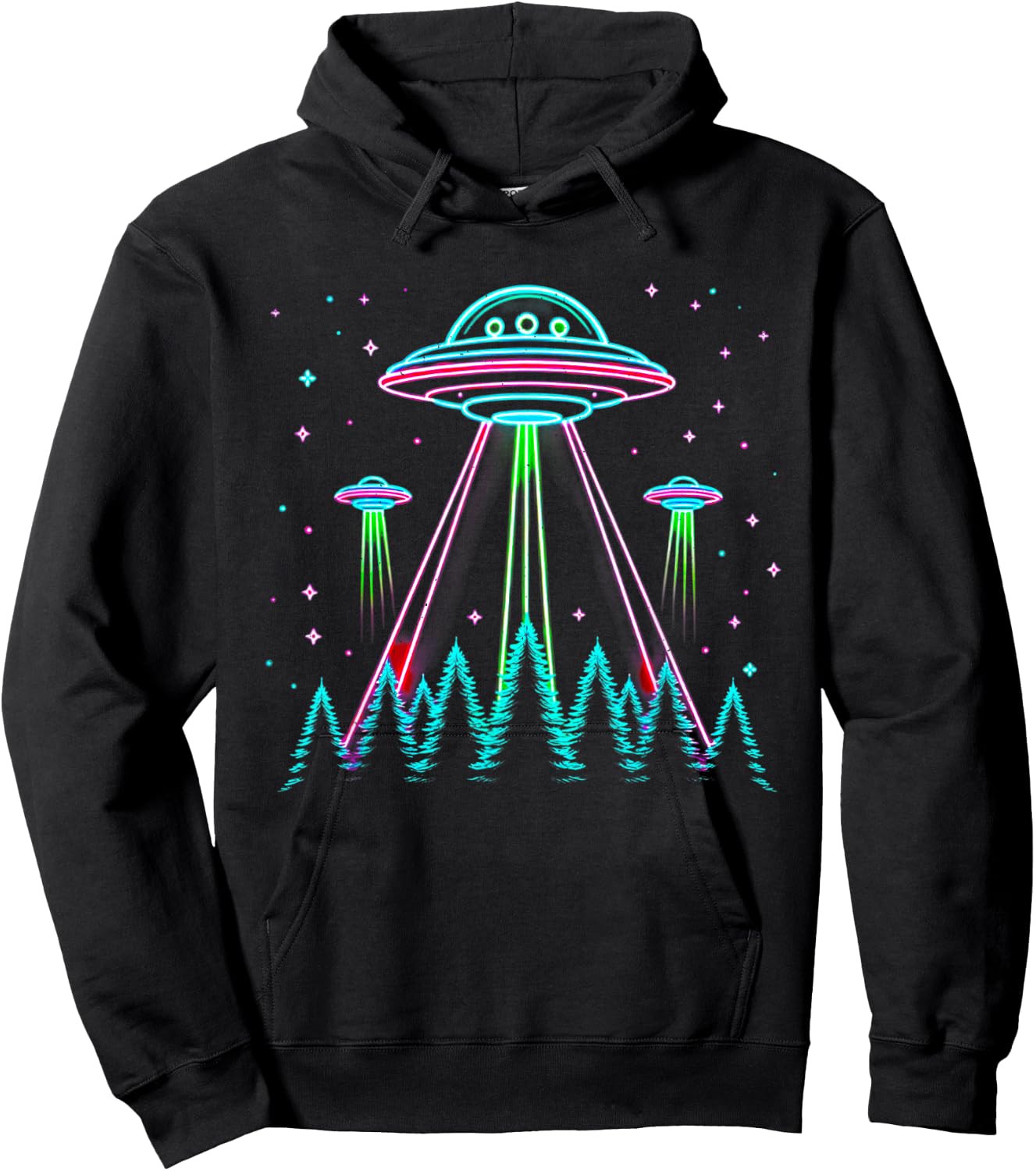 UFO Abduction Line Art Moon Day Alien Spaceship Sci-fi Hoodie - Hoodie | Black