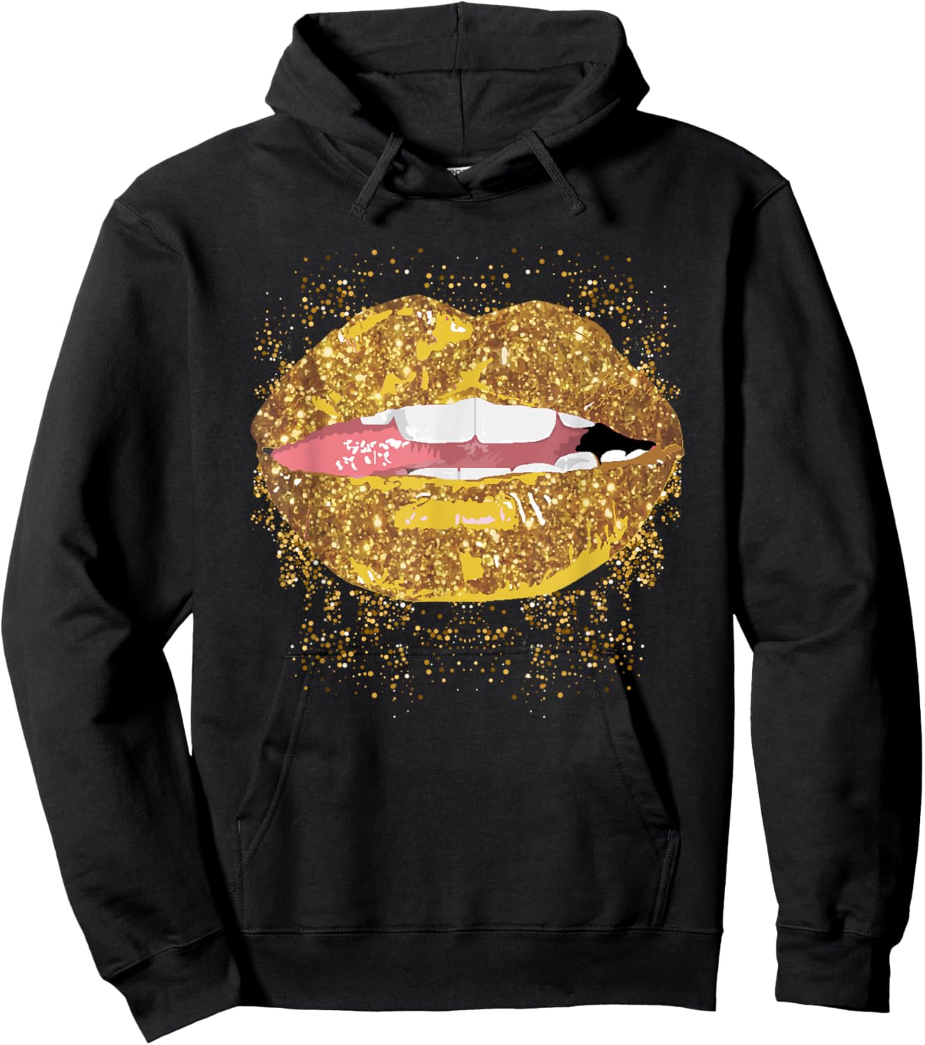 Gold Lips Side Tongue Biting for Sexy Lipstick Mouth Kisser Hoodie - Hoodie | Black